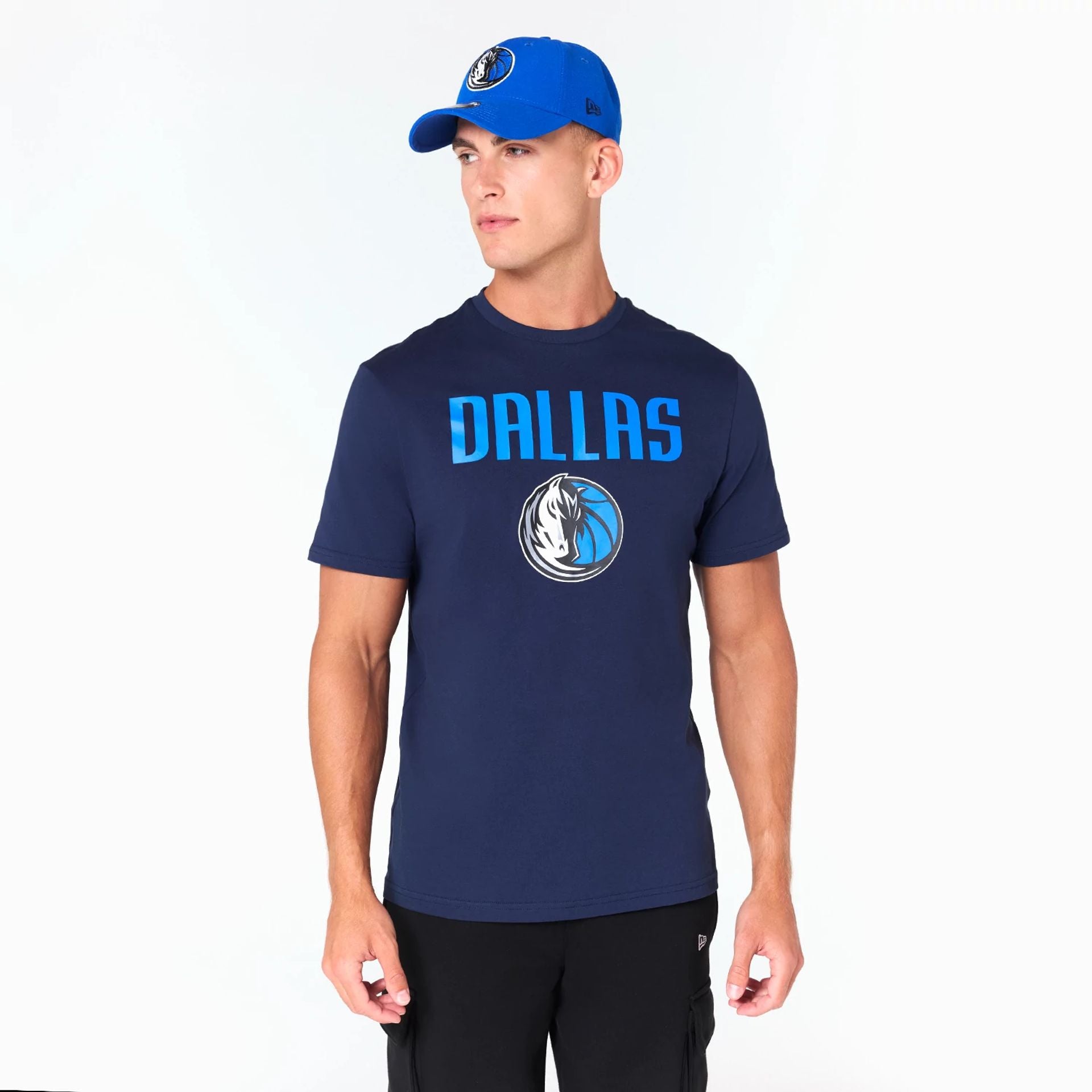 The Male model is wearing Dallas Mavericks NBA Navy T-Shirt 1