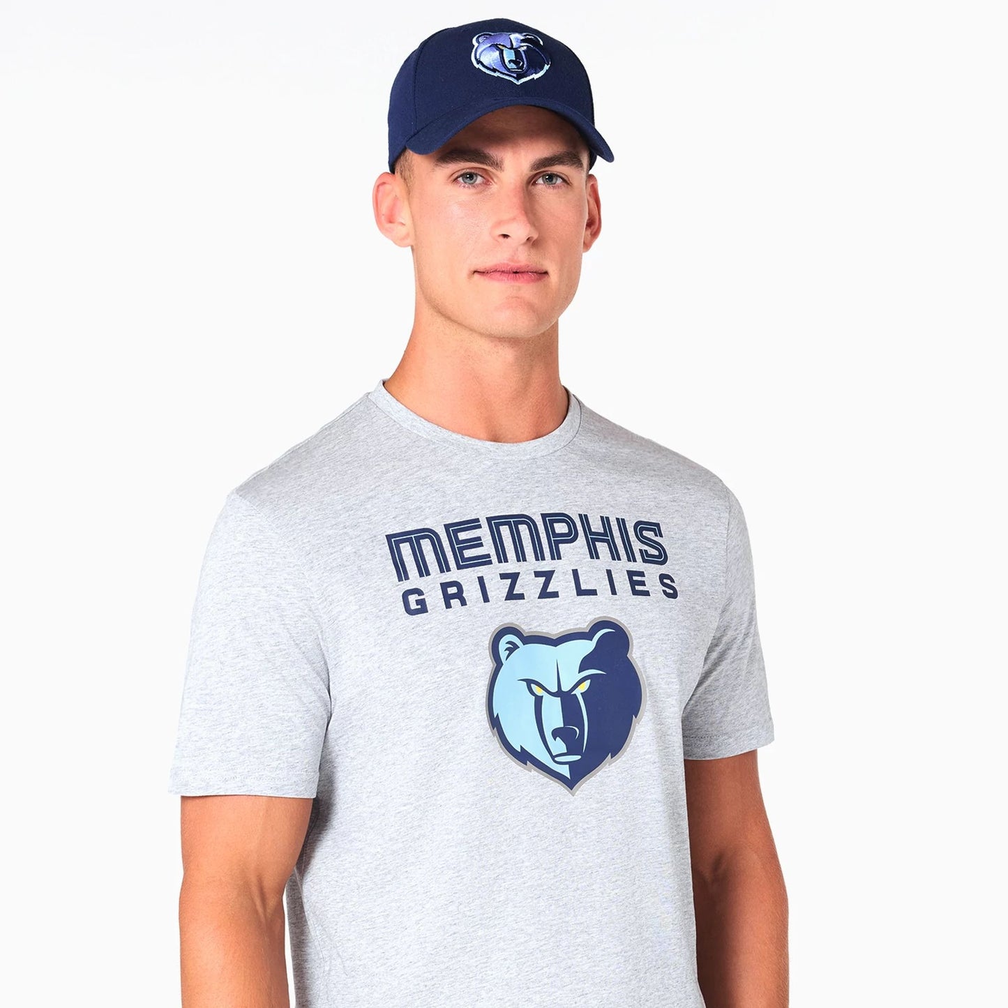 The Male model is wearing Memphis Grizzlies NBA Grey T-Shirt 5