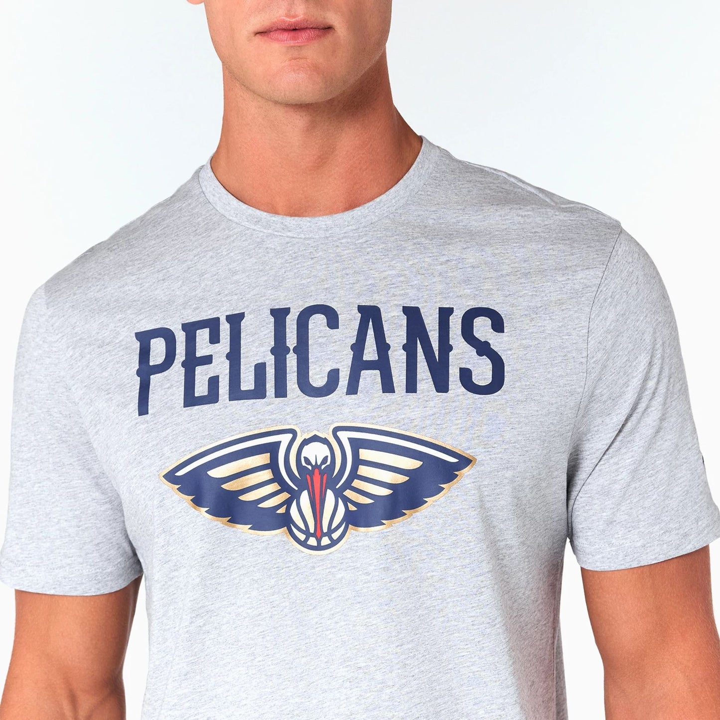 The Male model is wearing New Orleans Pelicans NBA Grey T-Shirt 2