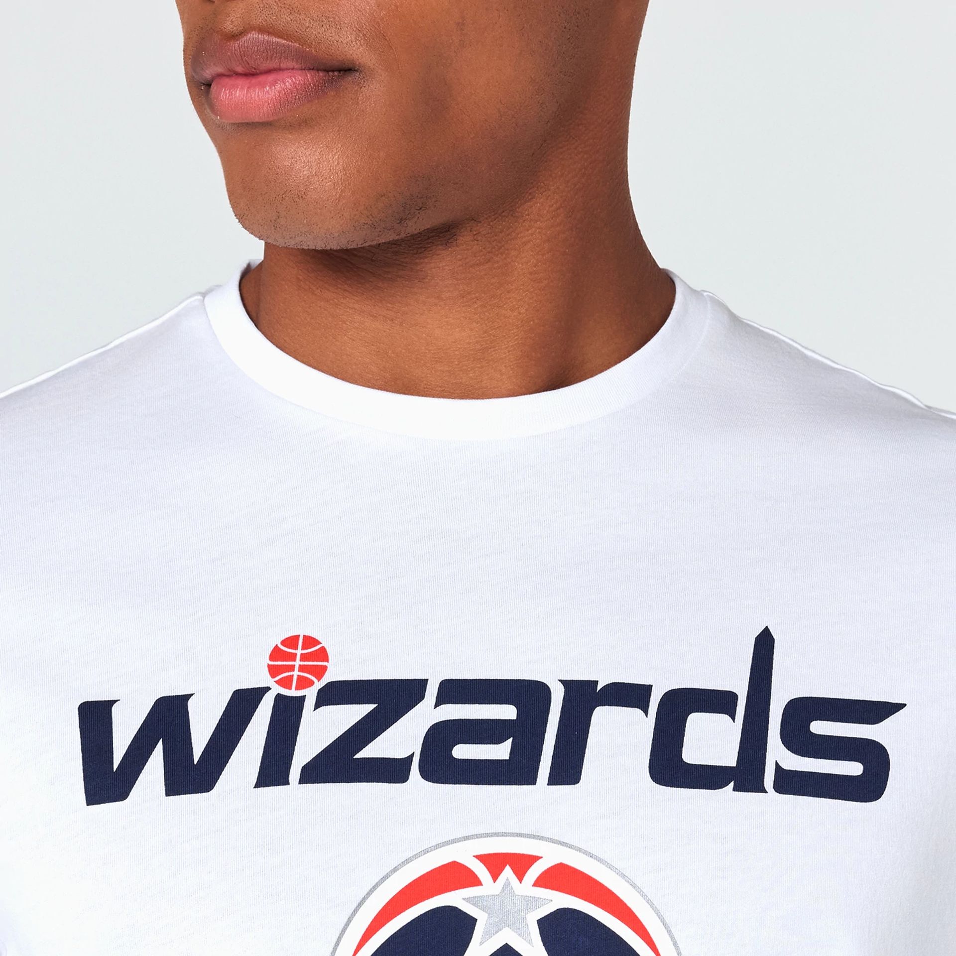 The Male model is wearing Washington Wizards NBA White T-Shirt 3