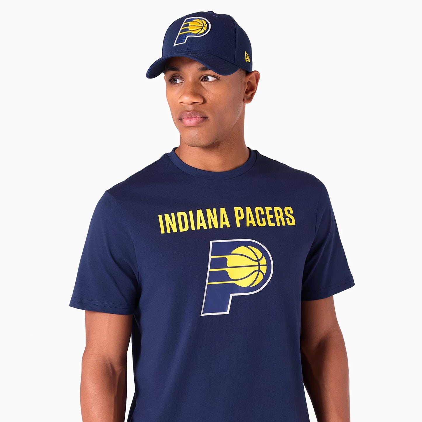 The Male model is wearing Indiana Pacers NBA Navy T-Shirt 3