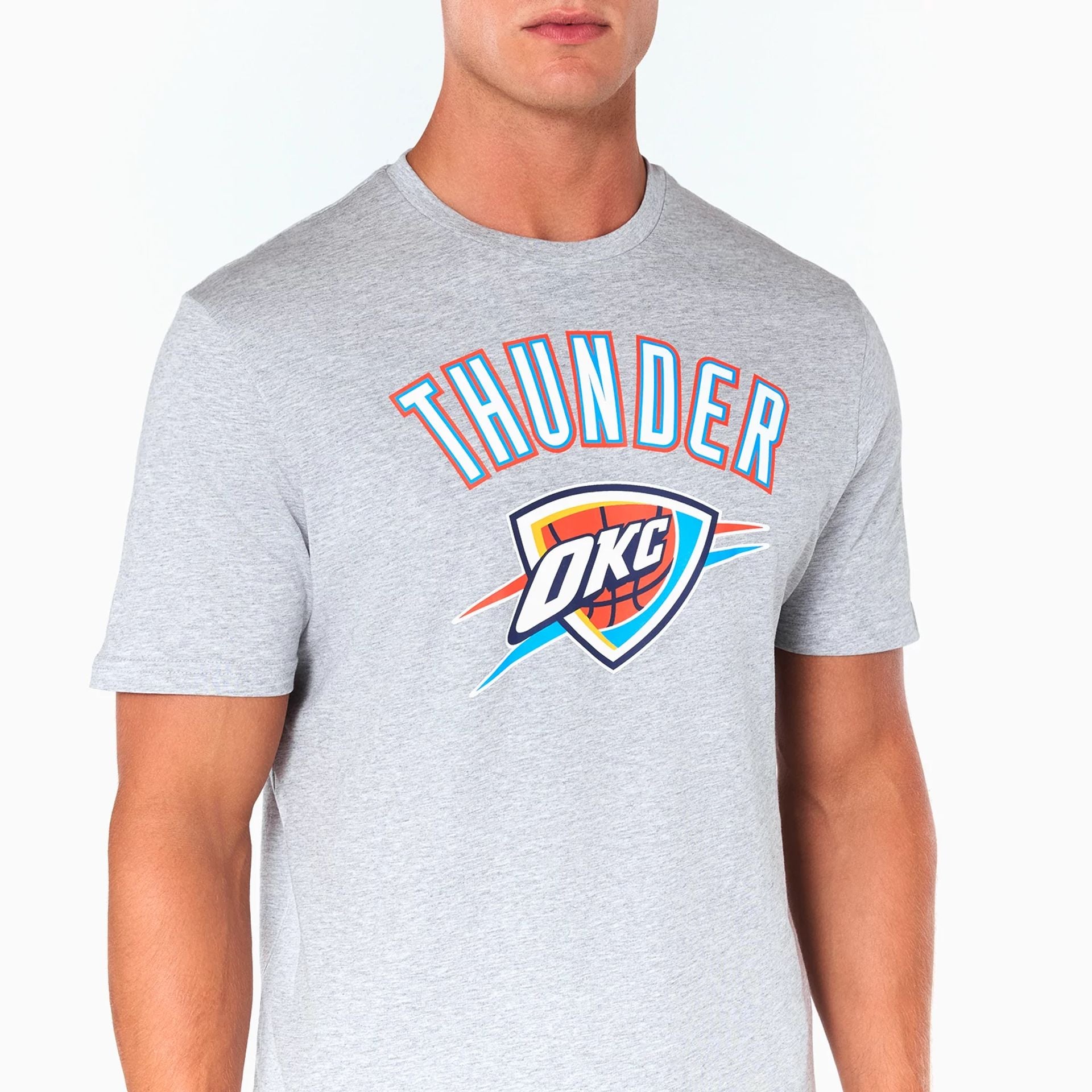 The Male model is wearing Oklahoma City Thunder NBA Grey T-Shirt 2