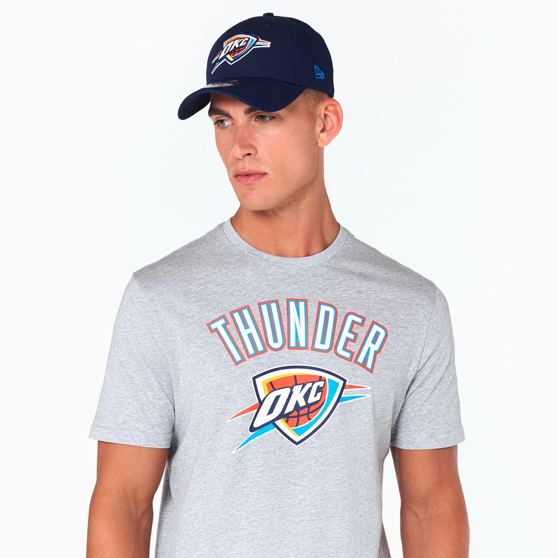 The Male model is wearing Oklahoma City Thunder NBA Grey T-Shirt 5