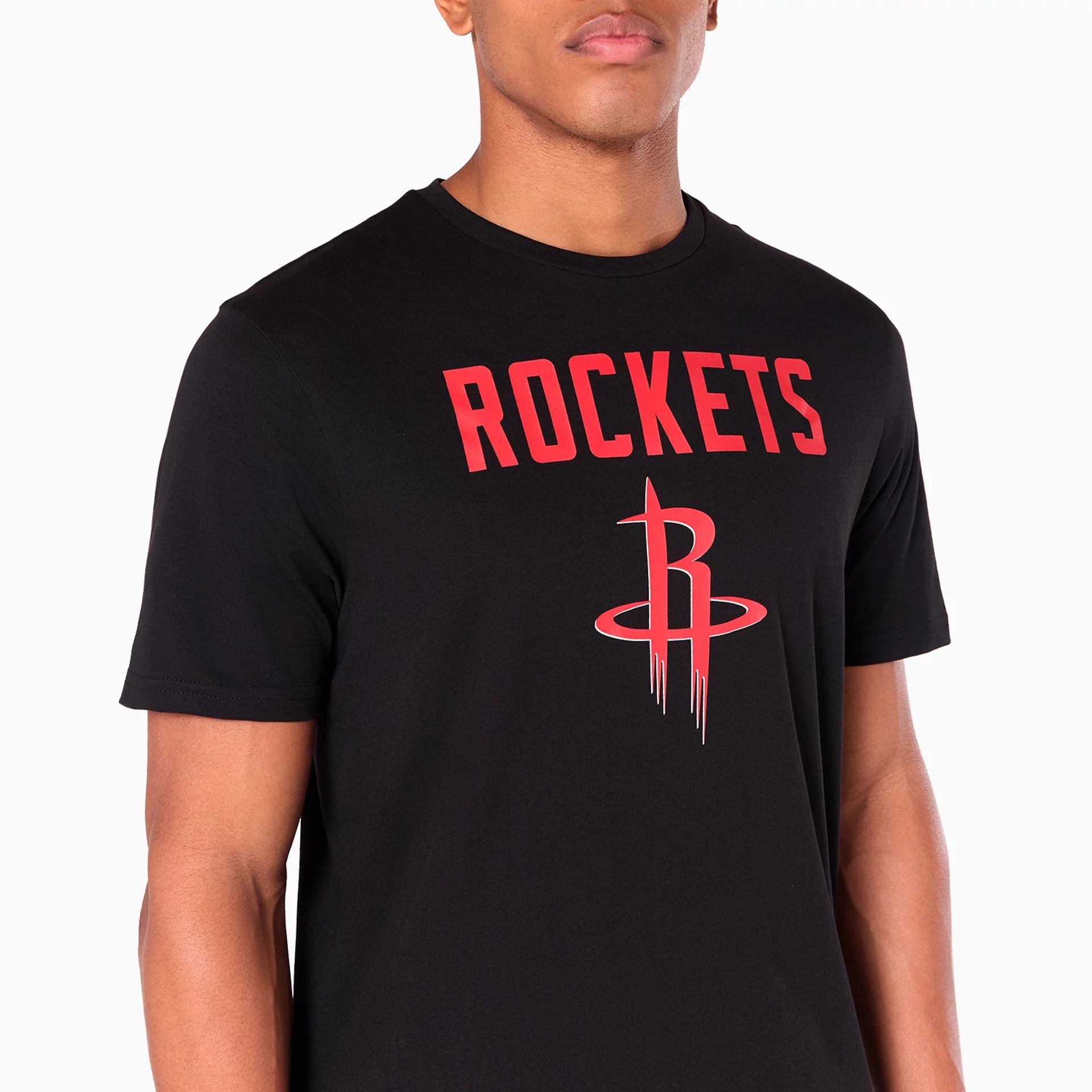 The Male model is wearing Houston Rockets NBA Black T-Shirt 2