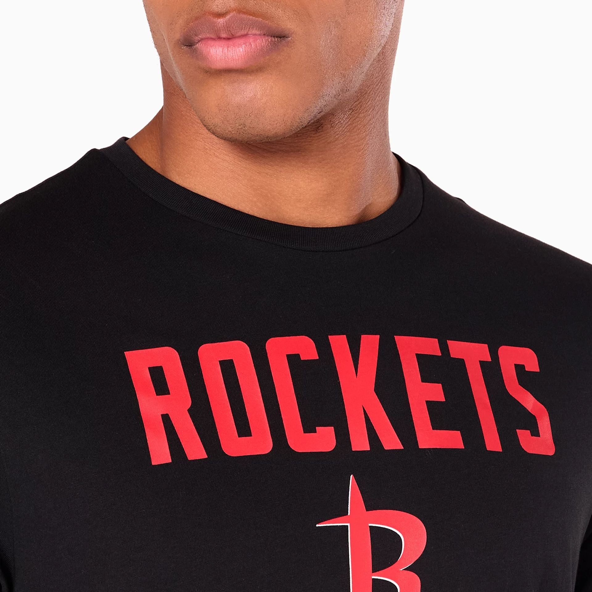 The Male model is wearing Houston Rockets NBA Black T-Shirt 3