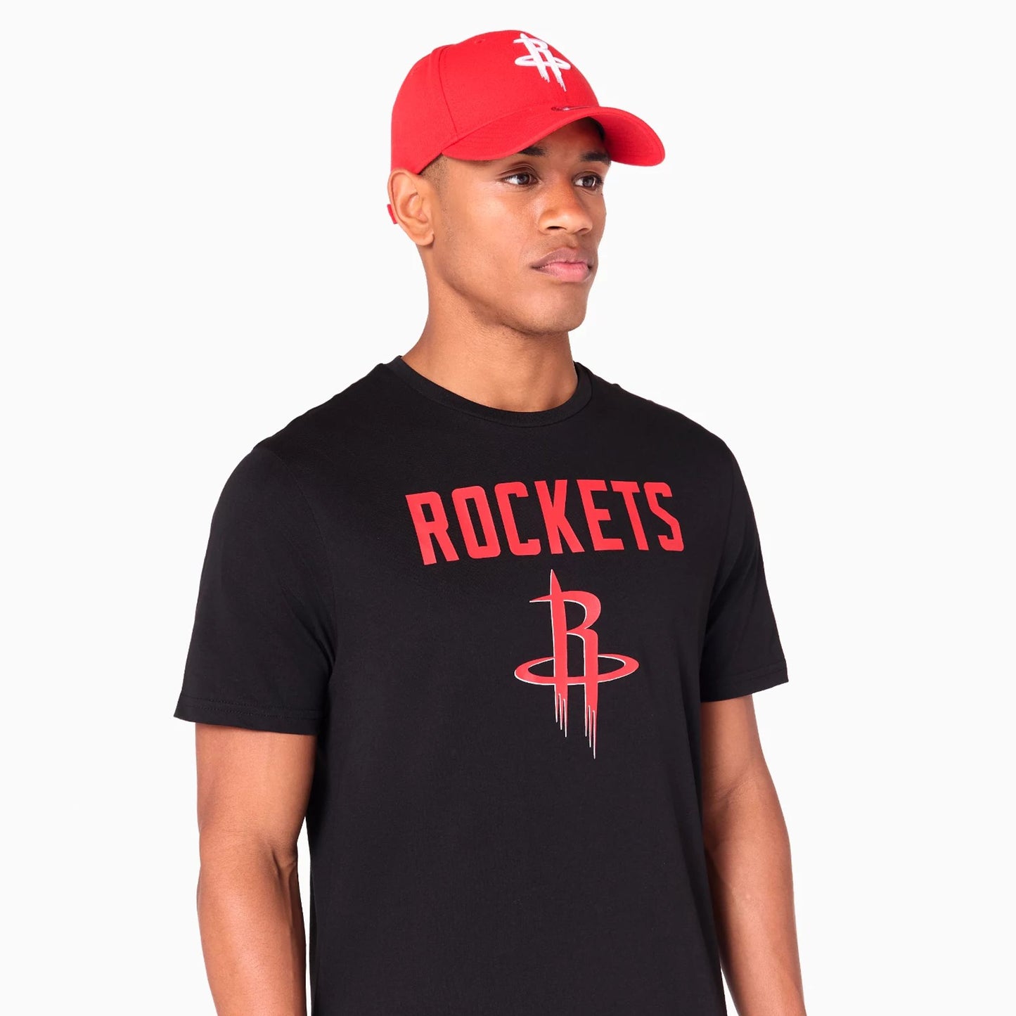 The Male model is wearing Houston Rockets NBA Black T-Shirt 5