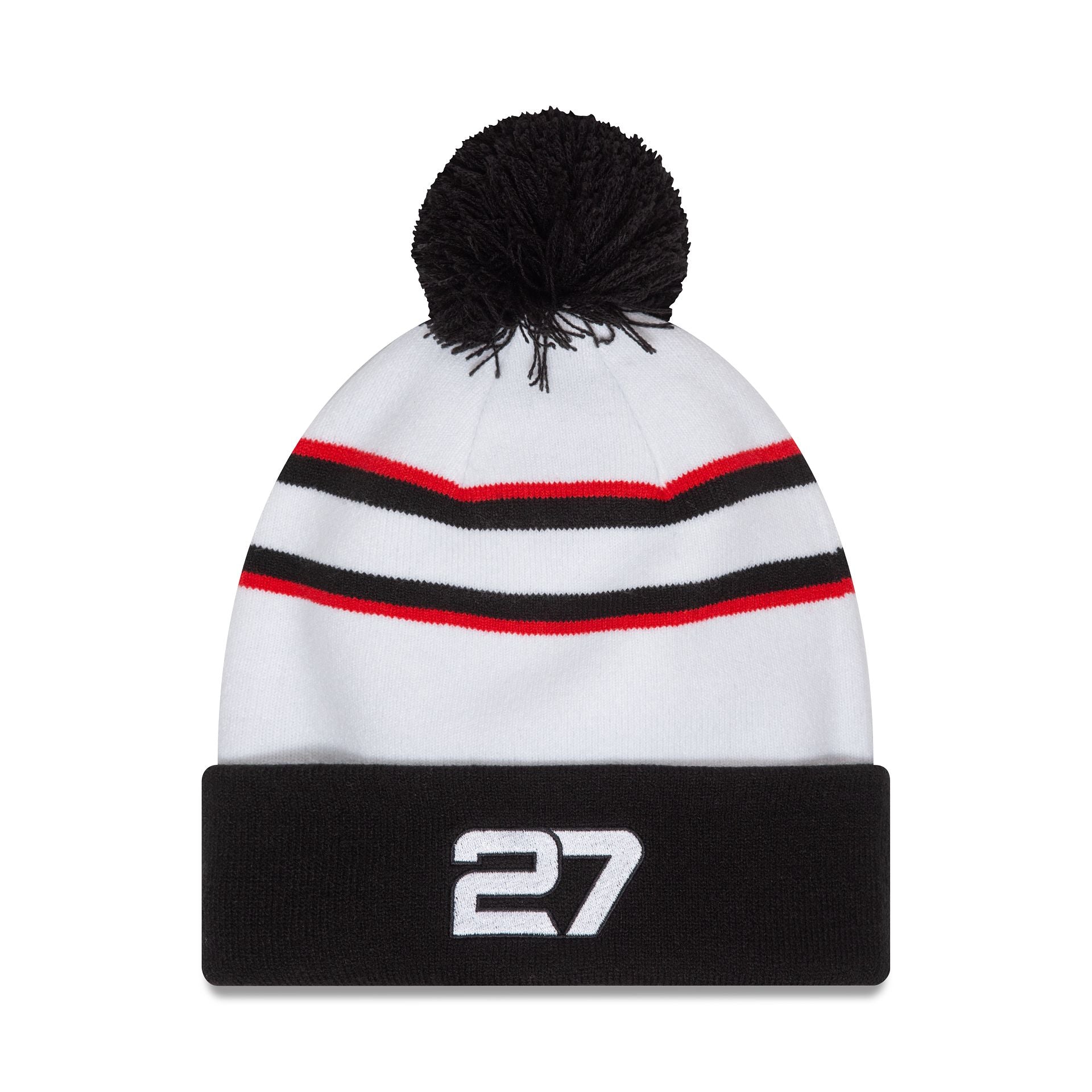 This is a Haas Formula 1 Driver Nico Hulkenberg White Cuff Knit Beanie Hat 2