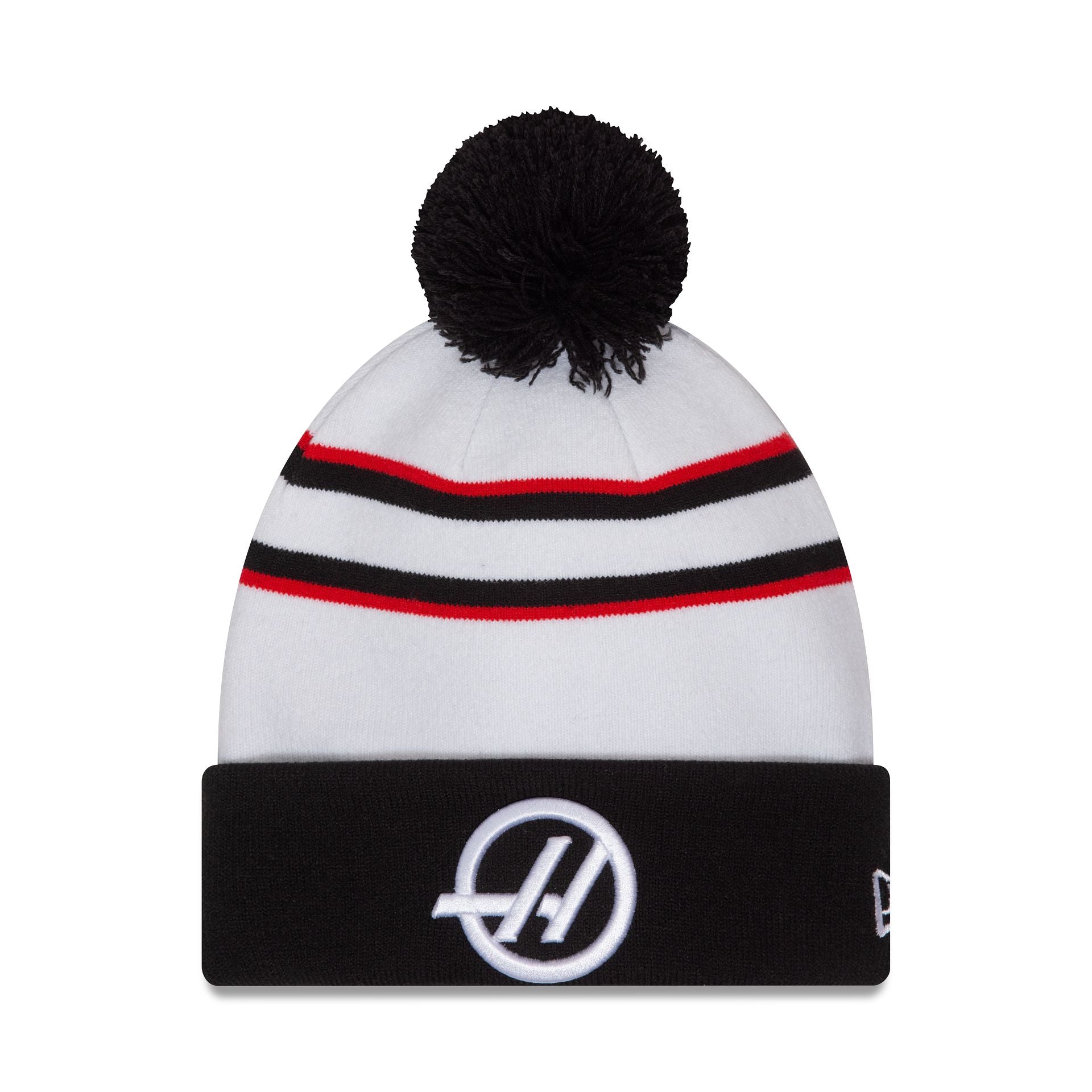 This is a Haas Formula 1 Driver Nico Hulkenberg White Cuff Knit Beanie Hat 1