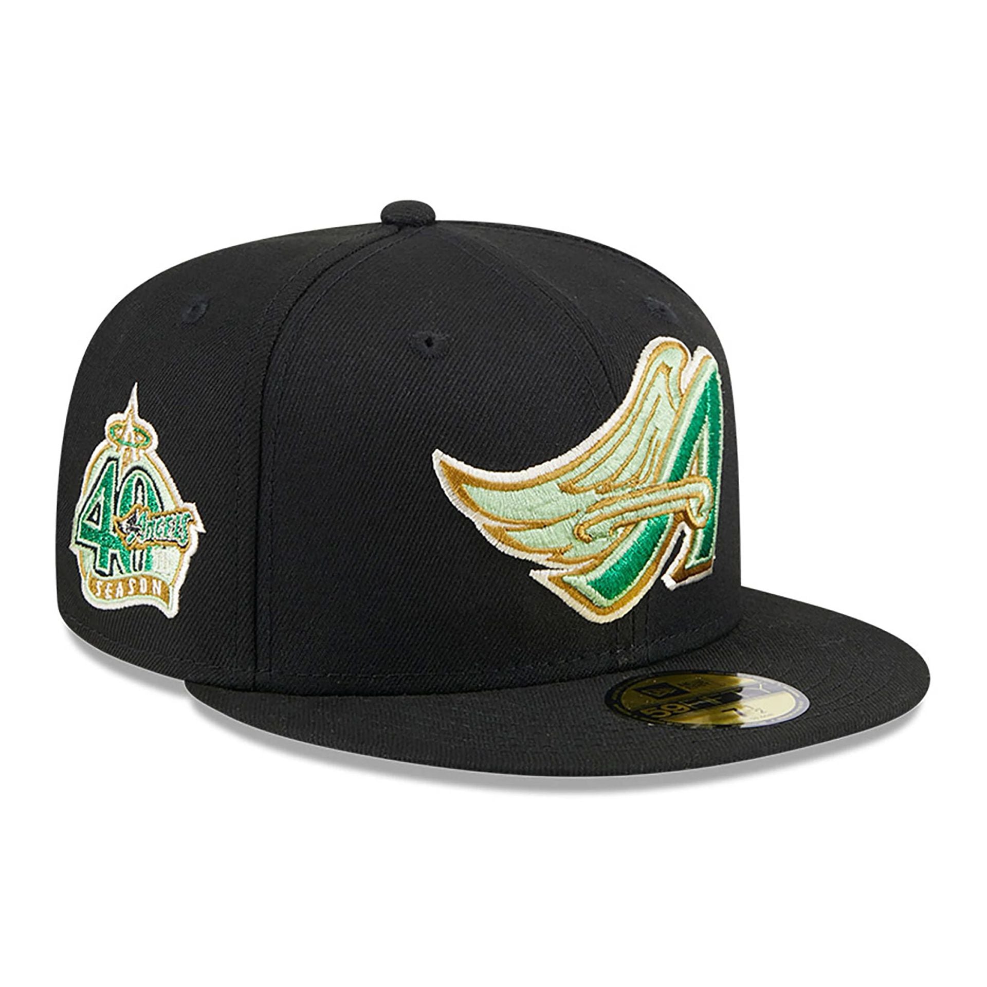 This is a LA Angels Metallic Green Pop Black 59FIFTY Fitted Cap 1