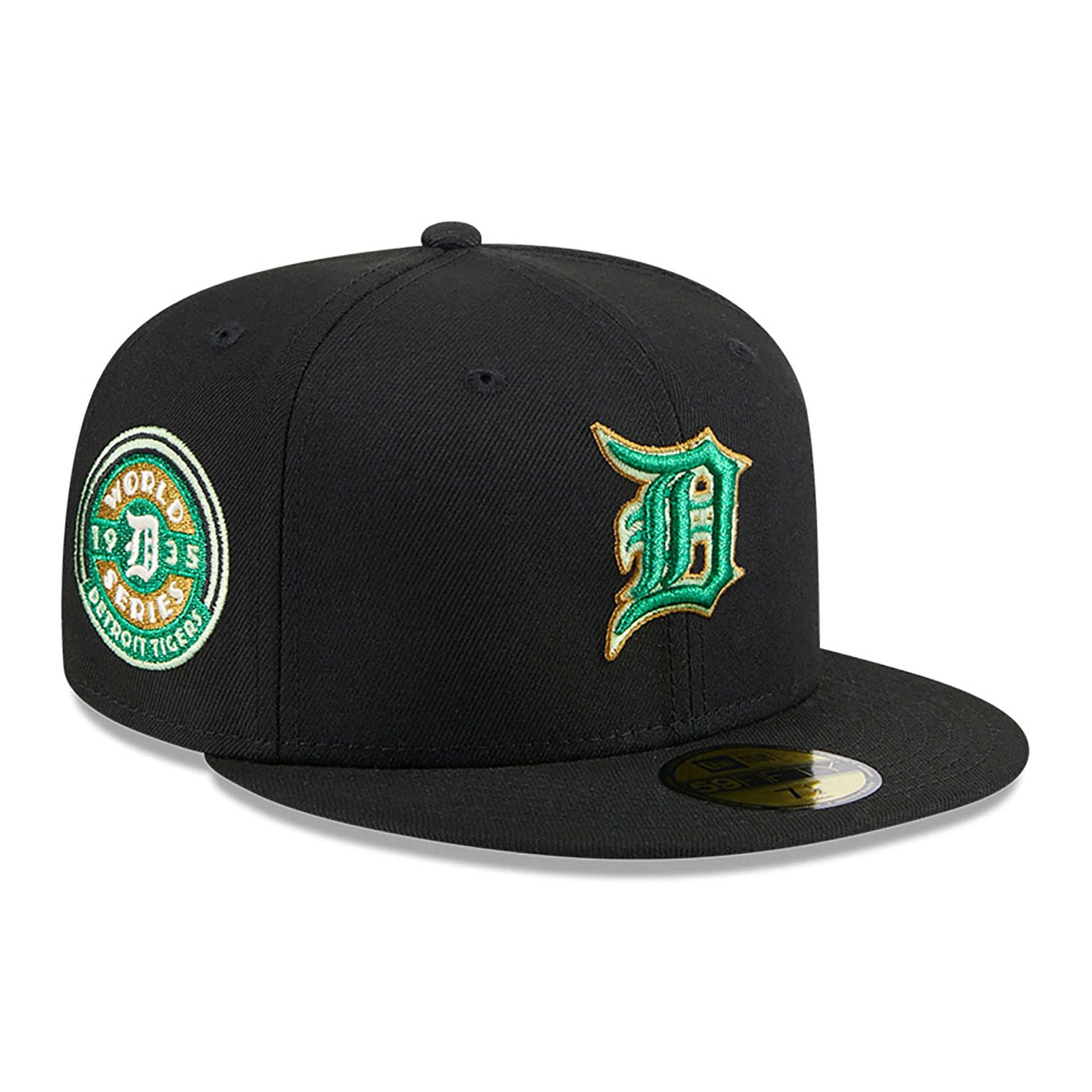 This is a Detroit Tigers Metallic Green Pop Black 59FIFTY Fitted Cap 1