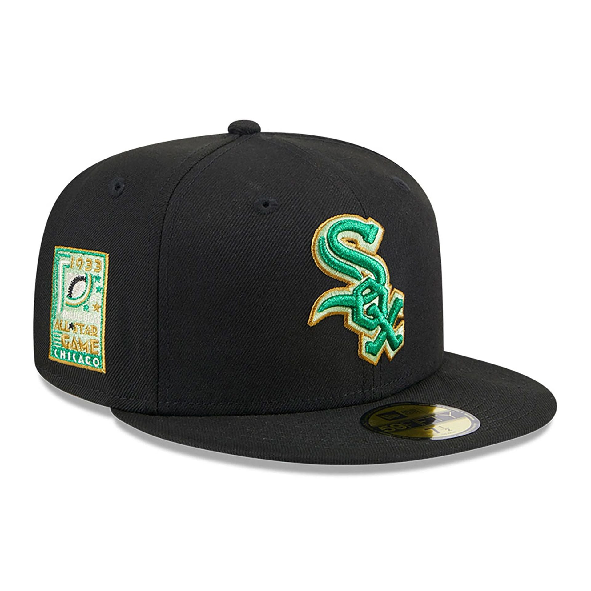 This is a Chicago White Sox Metallic Green Pop Black 59FIFTY Fitted Cap 1