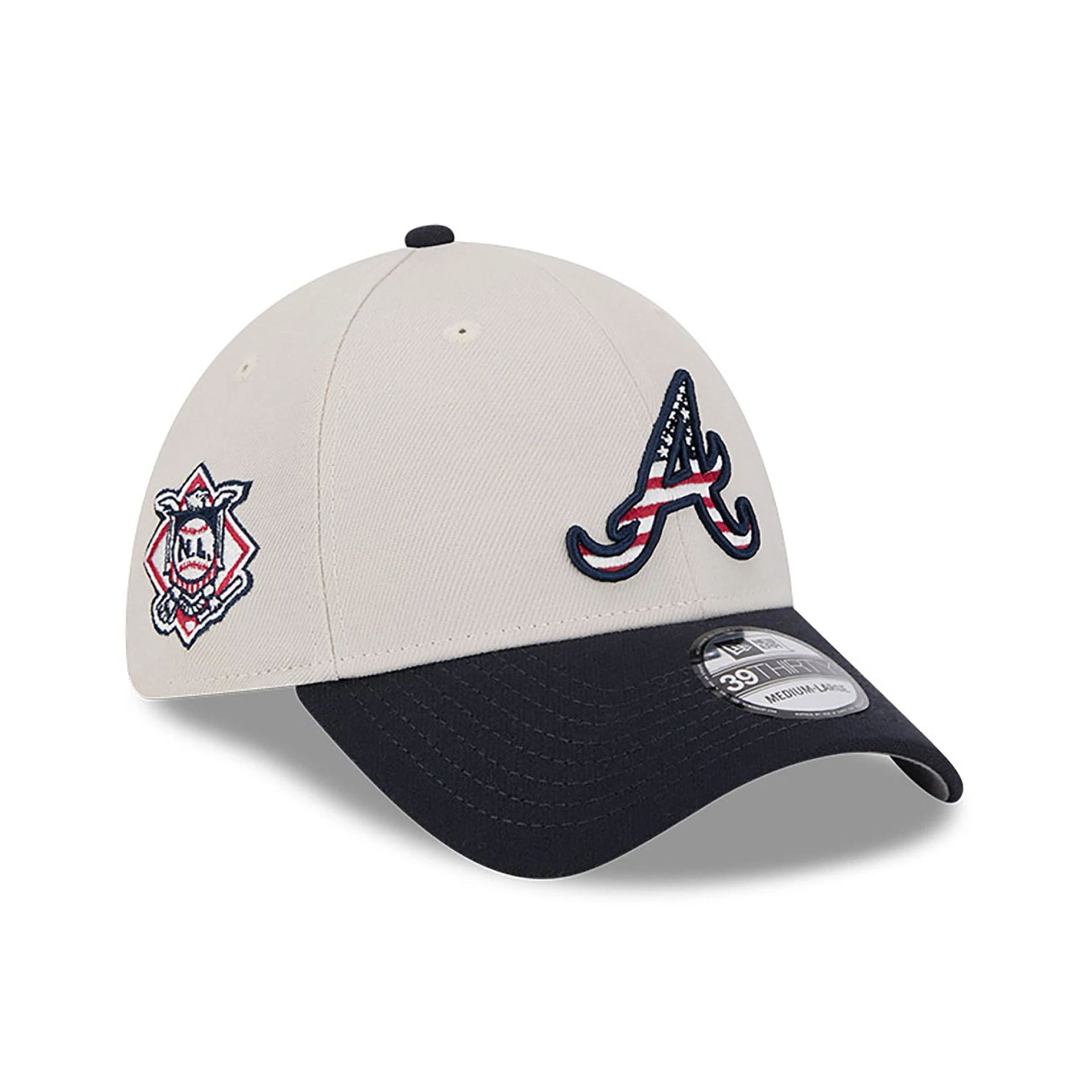 This is a Atlanta Braves MLB 4th Of July Navy 39THIRTY Stretch Fit Cap 1