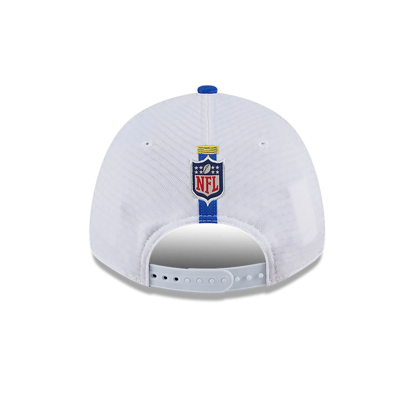 This is a LA Rams NFL Training 2024 White 9FORTY Stretch Snap Cap 5