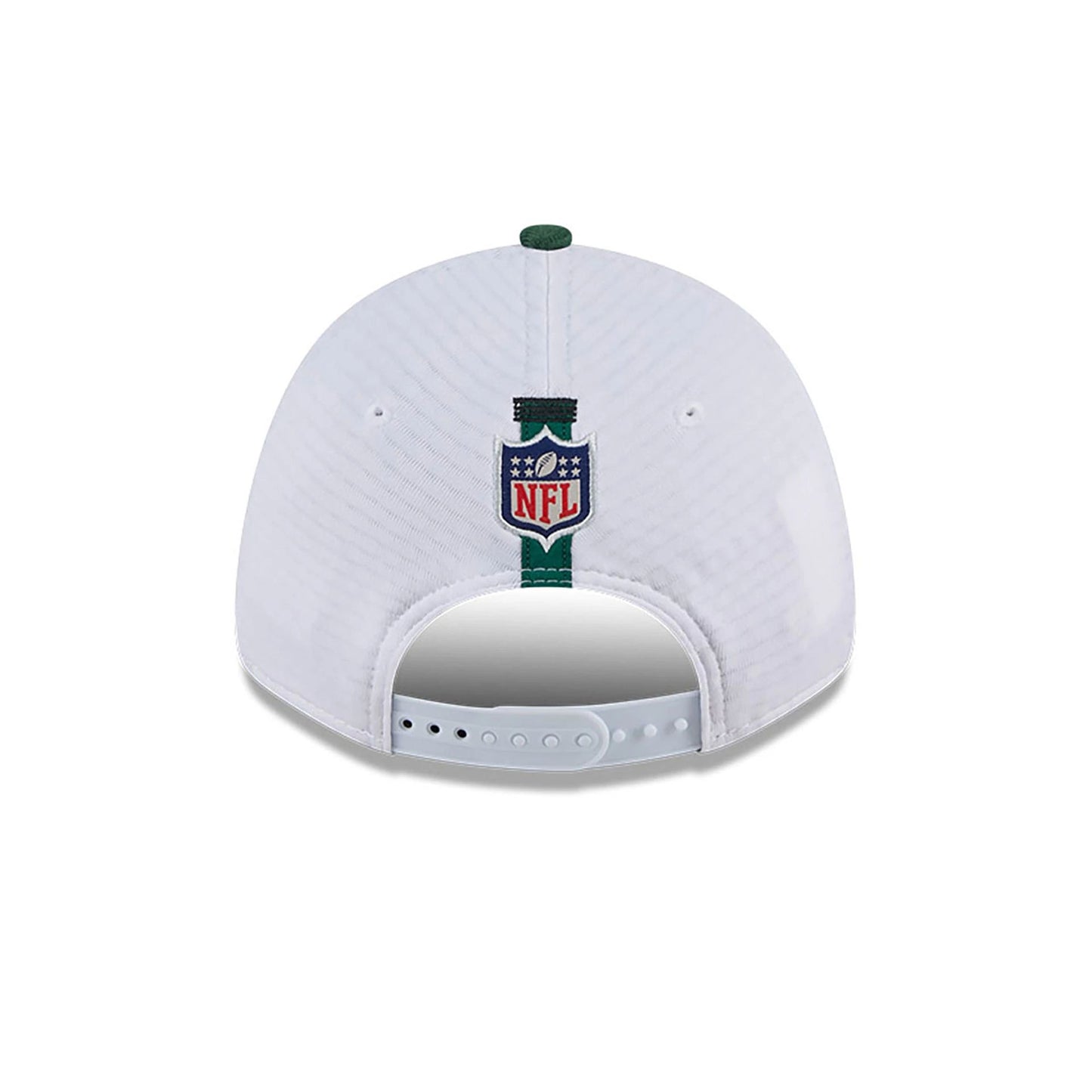 This is a New York Jets NFL Training 2024 White 9FORTY Stretch Snap Cap 5