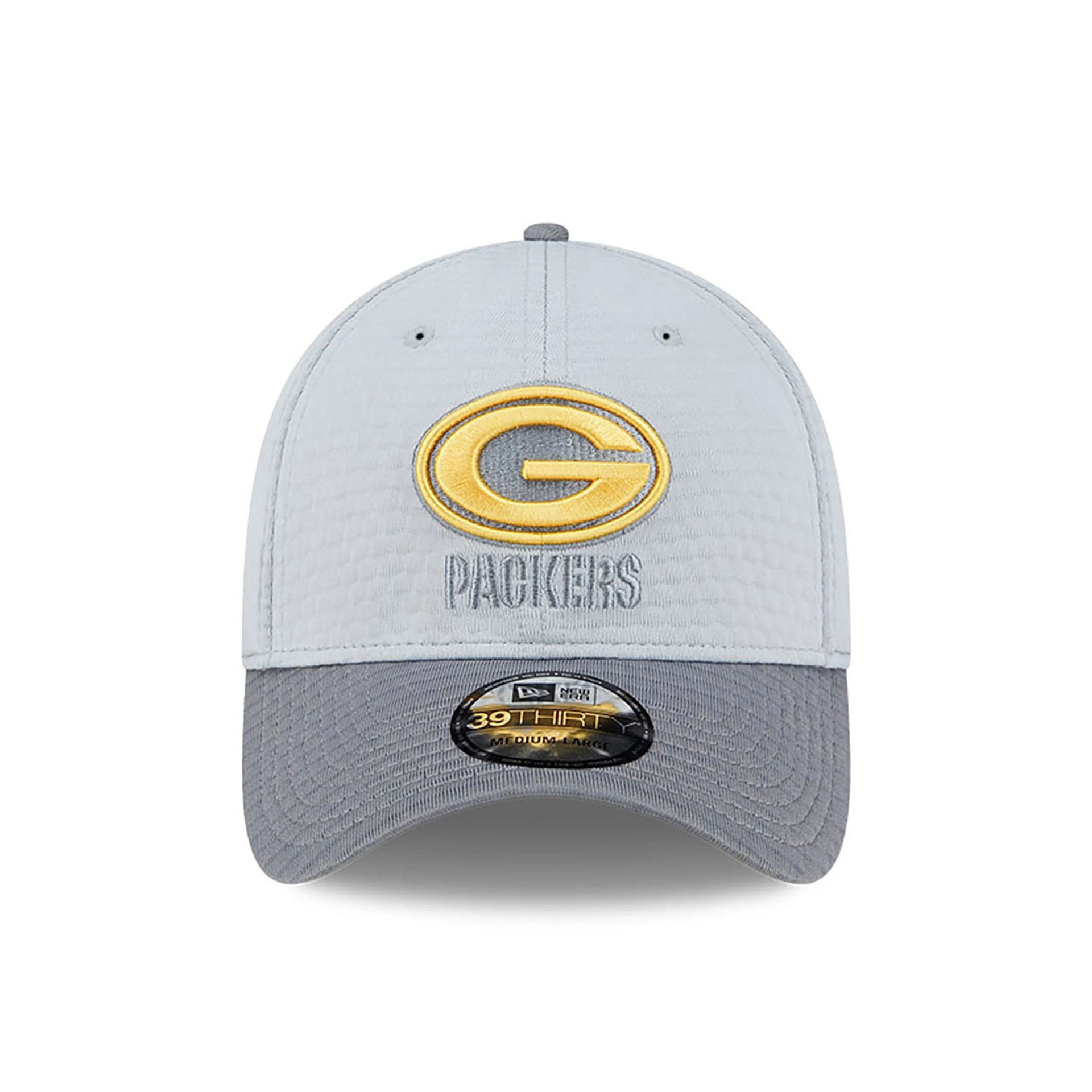 This is a Green Bay Packers NFL Training 2024 Grey 39THIRTY Stretch Fit Cap 3