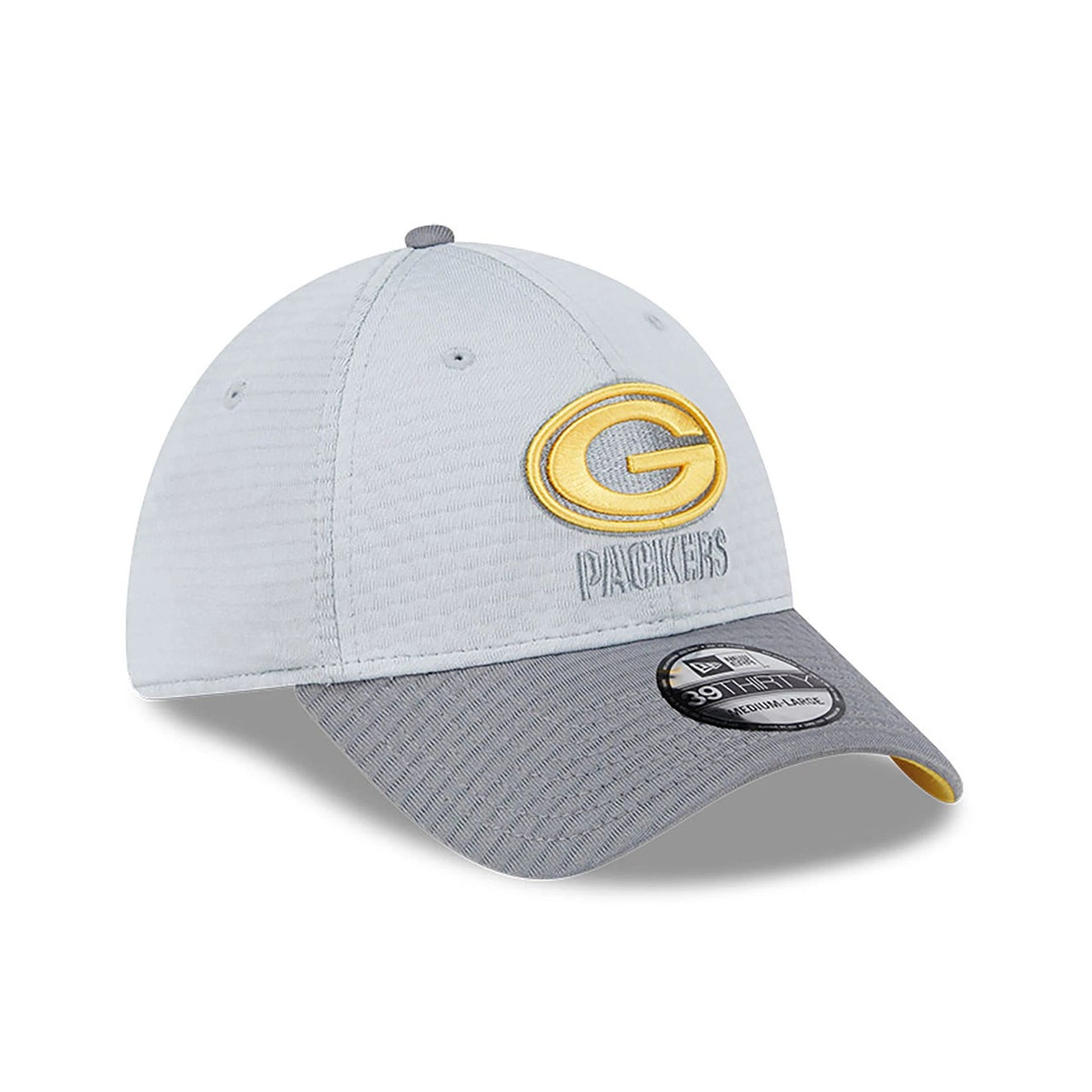 This is a Green Bay Packers NFL Training 2024 Grey 39THIRTY Stretch Fit Cap 4