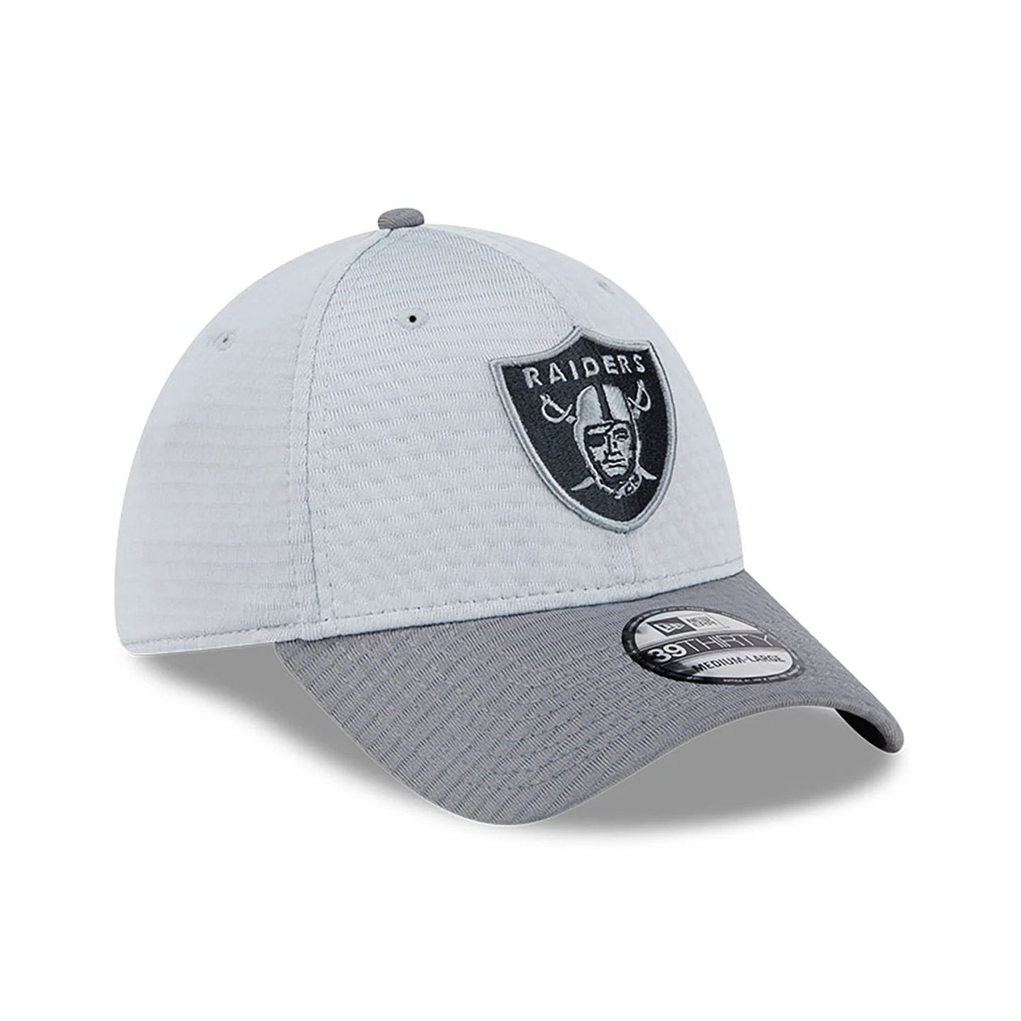 This is a Las Vegas Raiders NFL Training 2024 Grey 39THIRTY Stretch Fit Cap 2