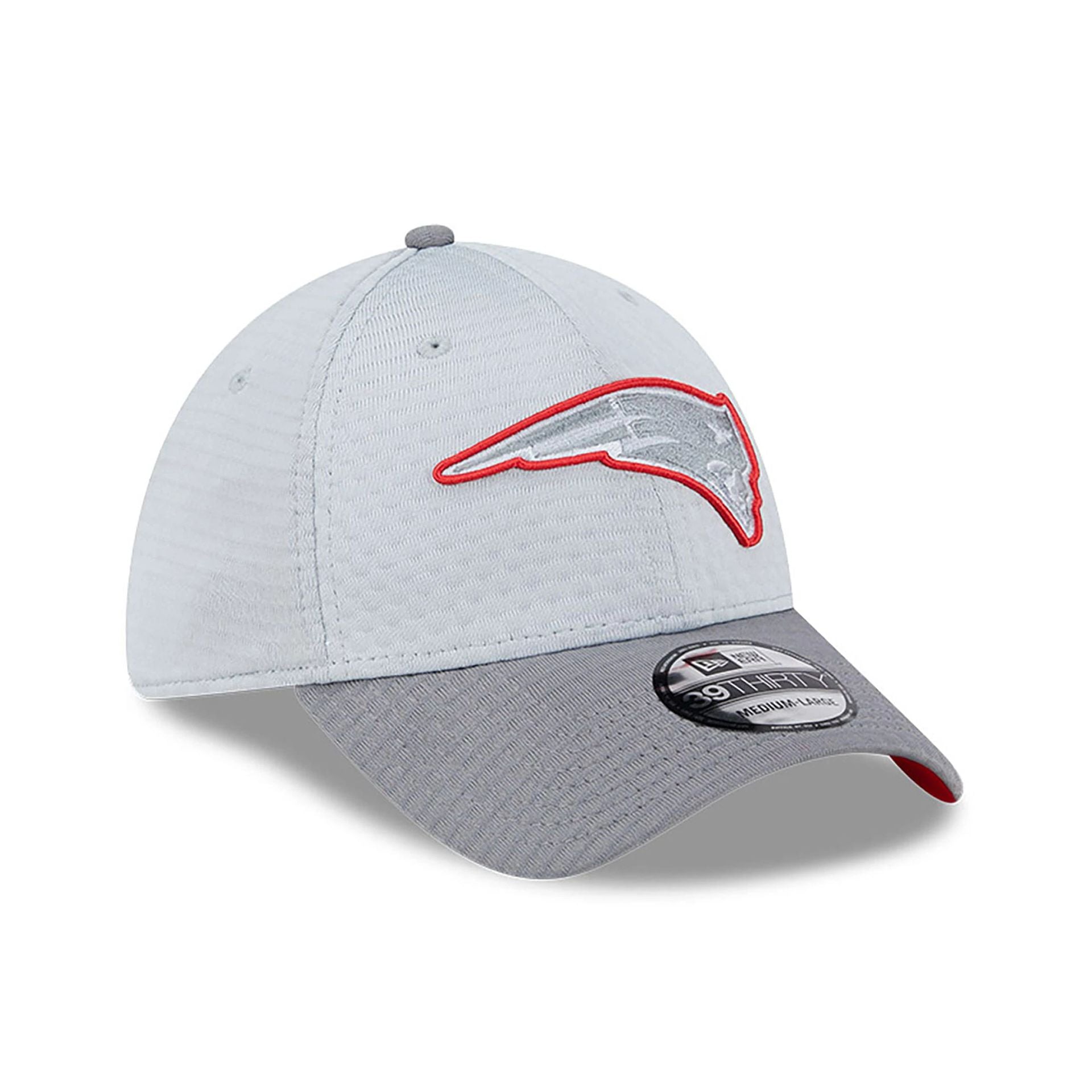 This is a New England Patriots NFL Training 2024 Grey 39THIRTY Stretch Fit Cap 5