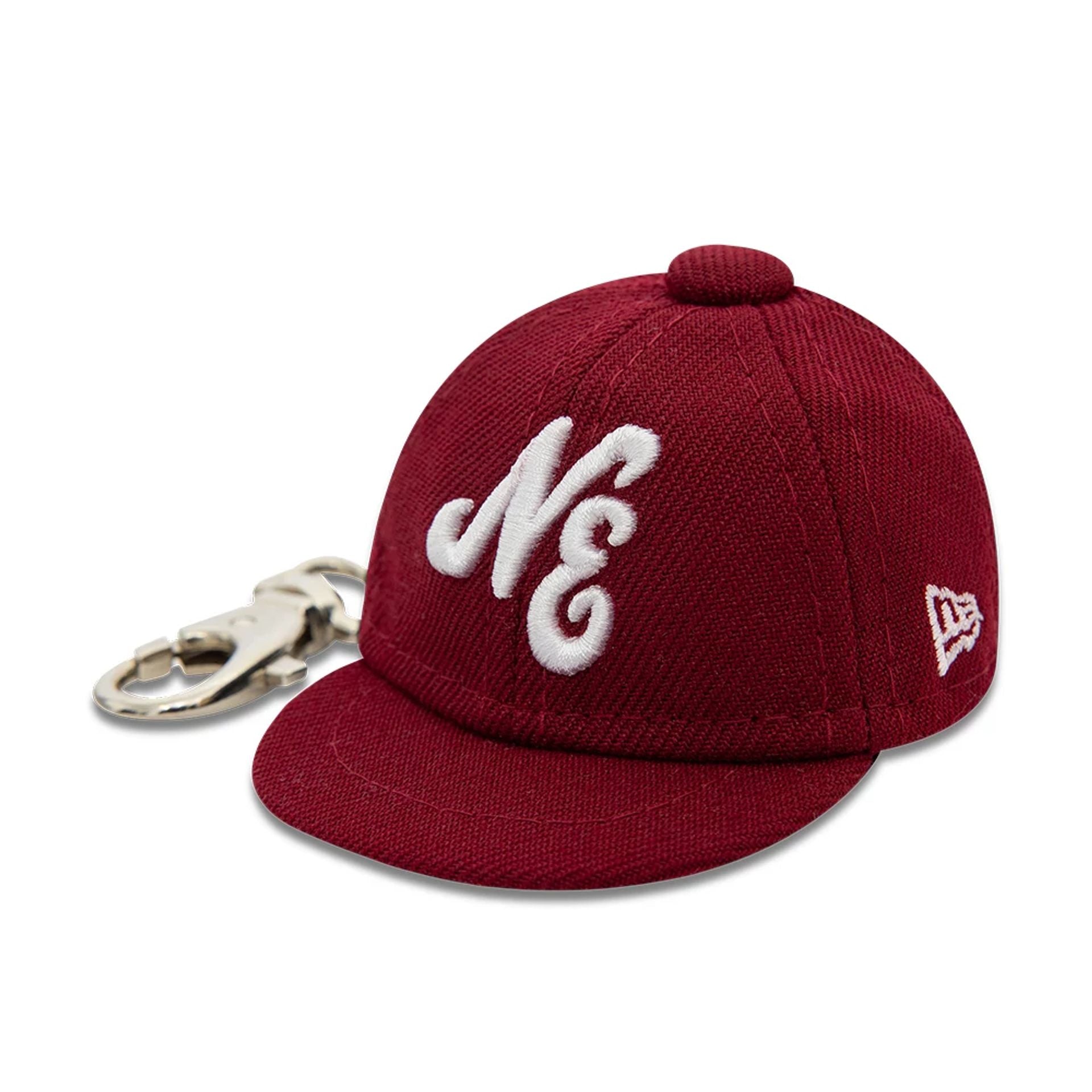 This is a New Era New Era Mini Cap Dark Red Key Chain 1