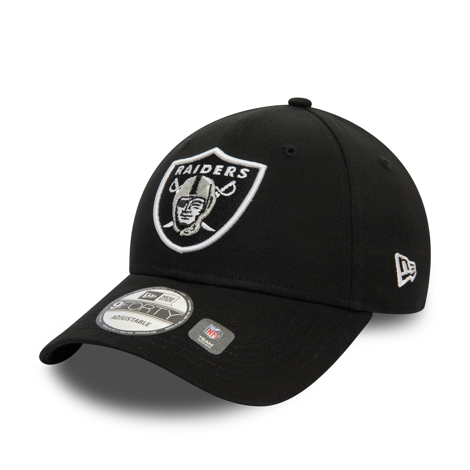 This is a Las Vegas Raiders NFL Side Patch Black 9FORTY Adjustable Cap 1