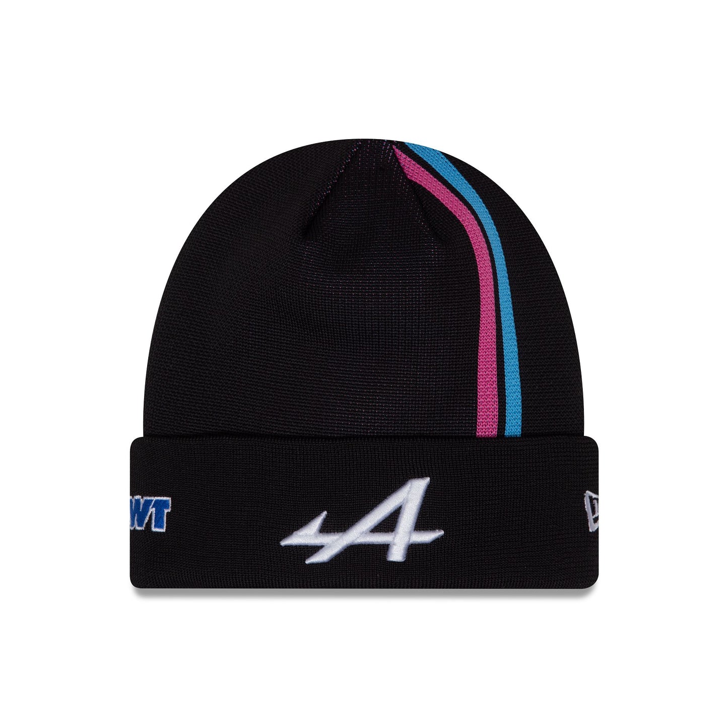 This is a Alpine Racing Pierre Gasly Black Stripe Cuff Knit Beanie Hat 2