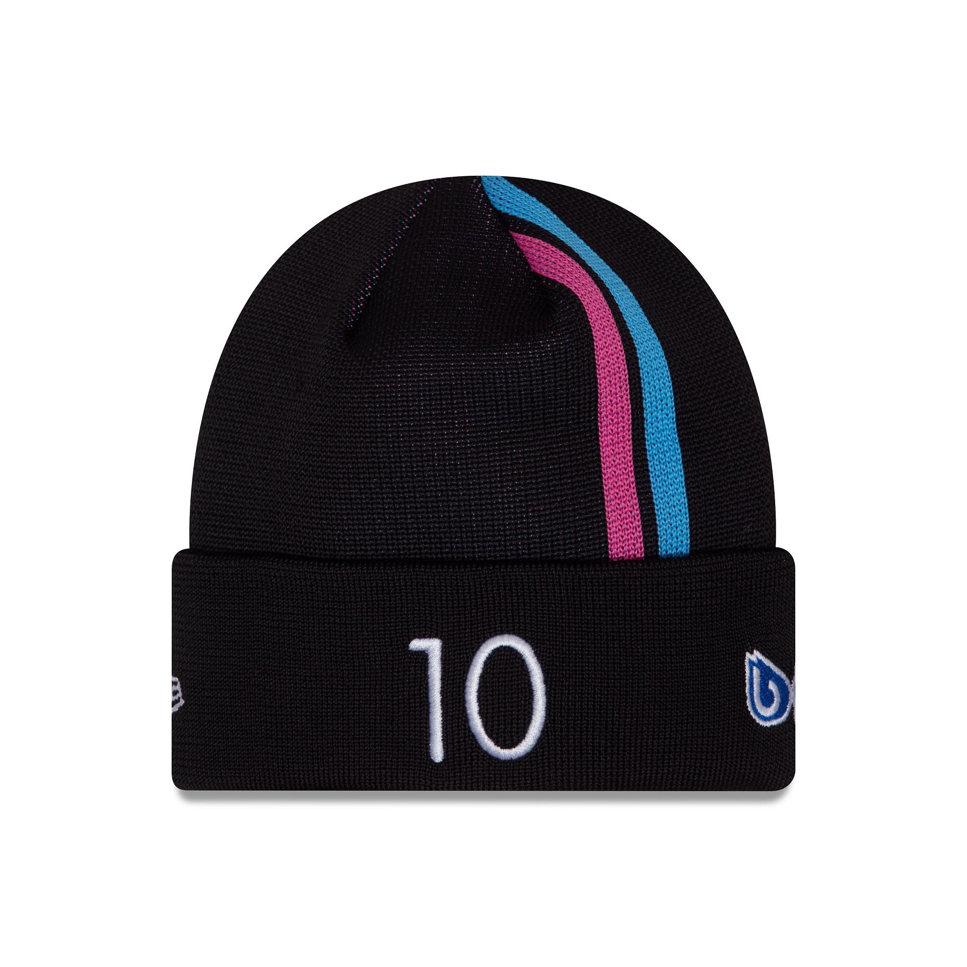 This is a Alpine Racing Pierre Gasly Youth Black Stripe Cuff Knit Beanie Hat 1