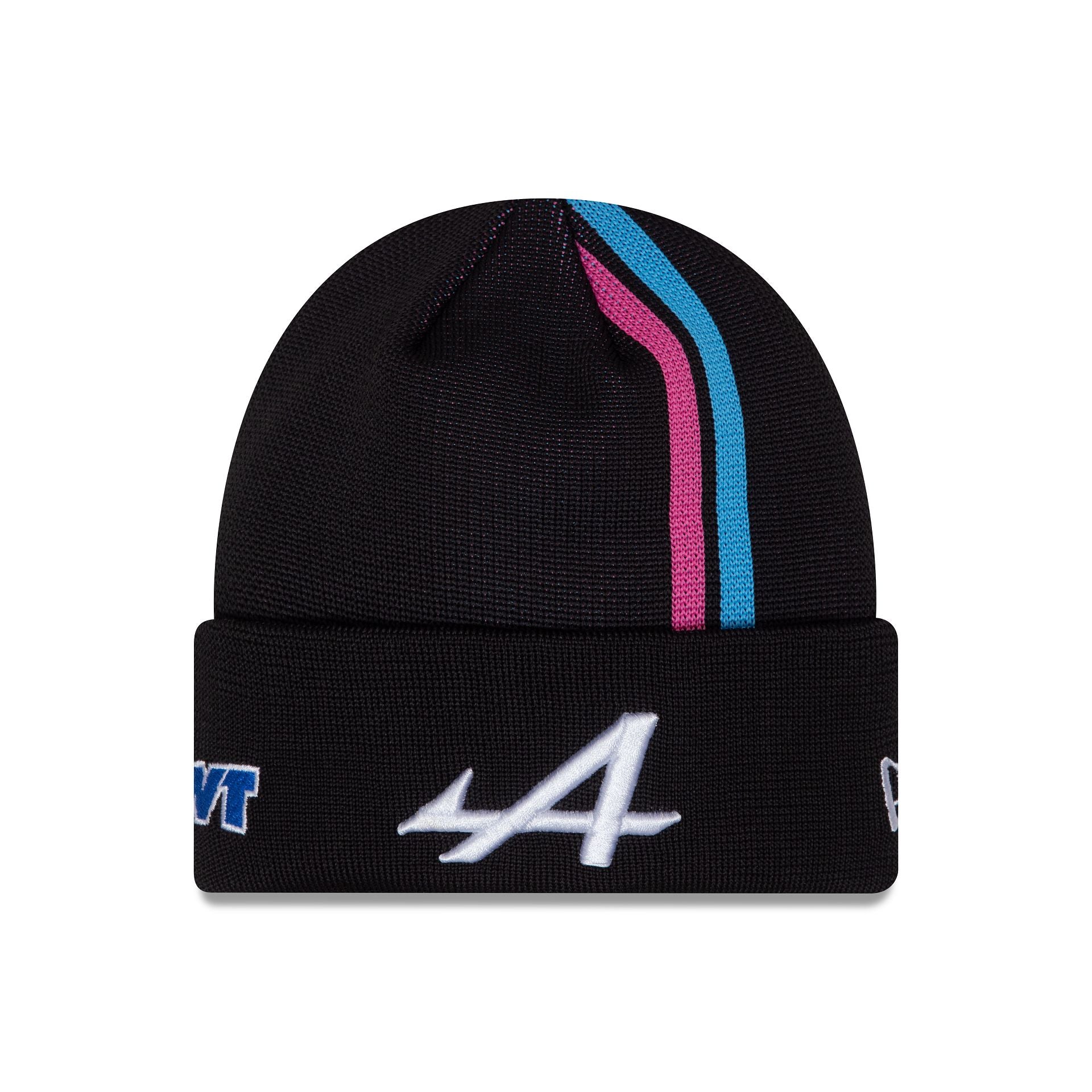 This is a Alpine Racing Pierre Gasly Youth Black Stripe Cuff Knit Beanie Hat 2