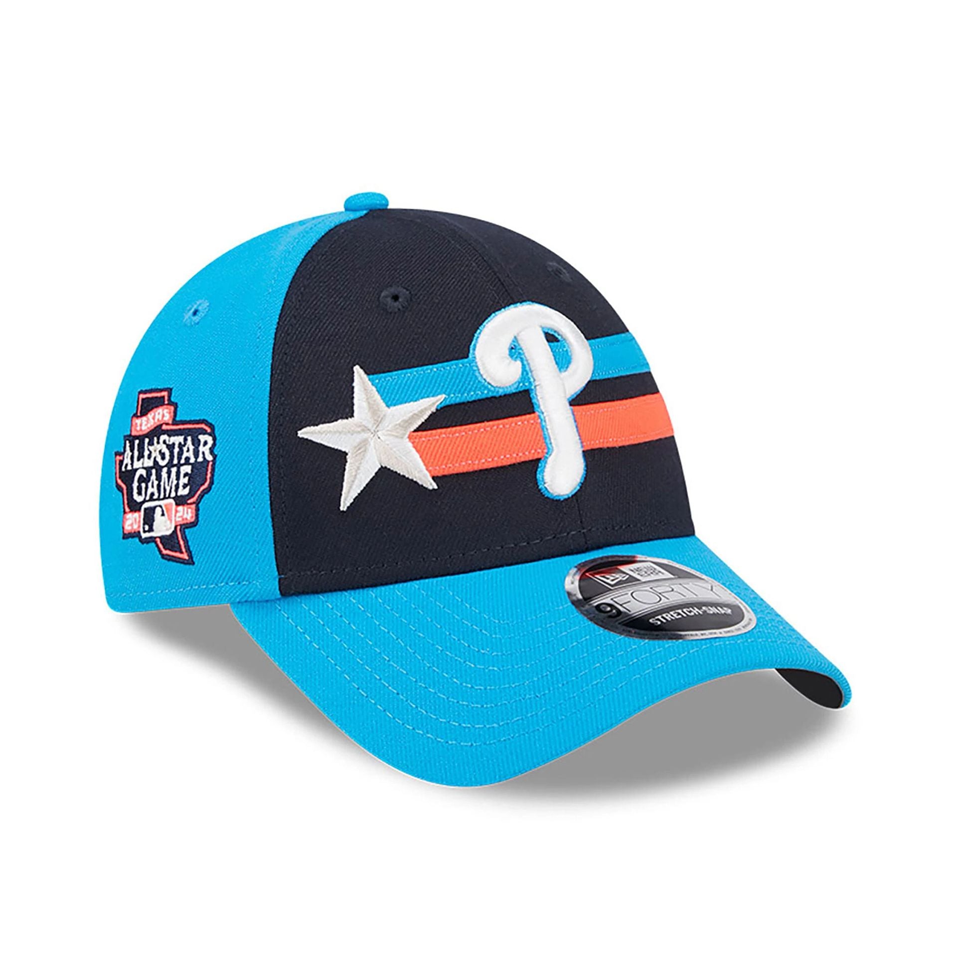 This is a Philadelphia Phillies MLB All Star Game 2024 Blue 9FORTY Stretch Snap Cap 1