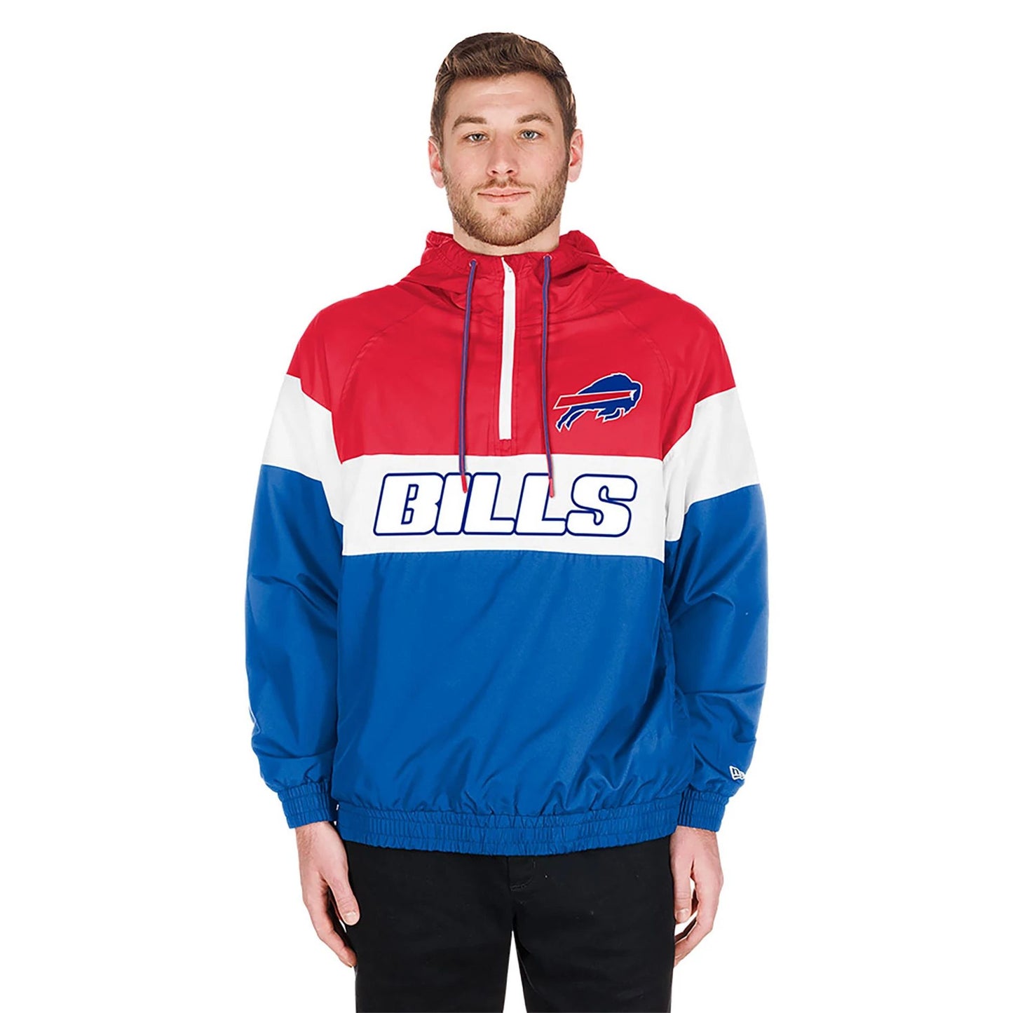 The Male model is wearing Buffalo Bills NFL 3rd Down Blue 1/4 Zip Hoodie  1