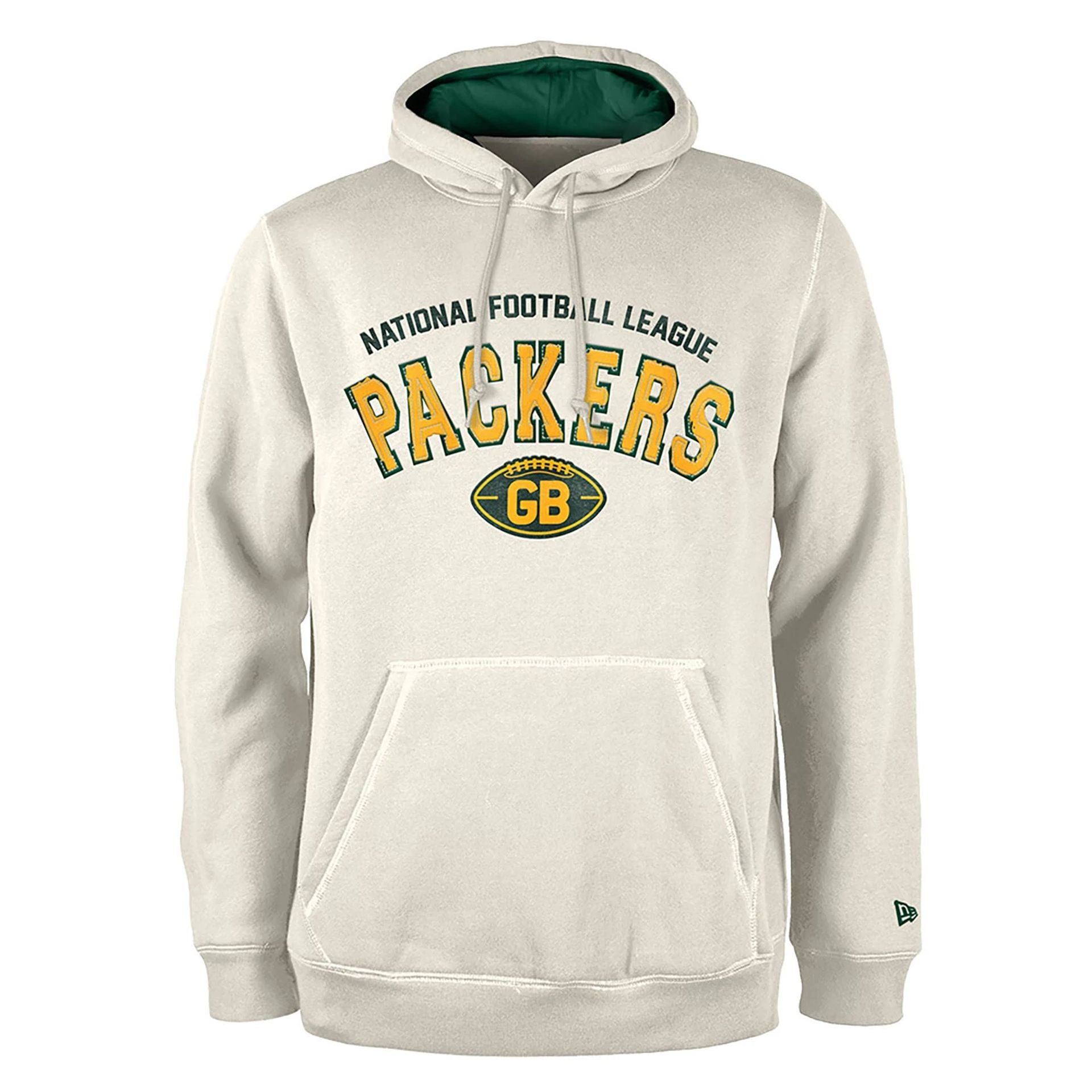 The Male model is wearing Green Bay Packers NFL 3rd Down Historic Light Beige Pullover Hoodie  1