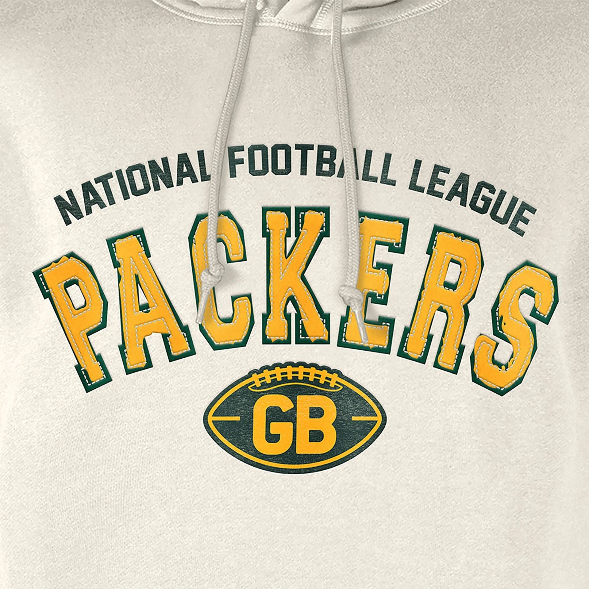 The Male model is wearing Green Bay Packers NFL 3rd Down Historic Light Beige Pullover Hoodie  3