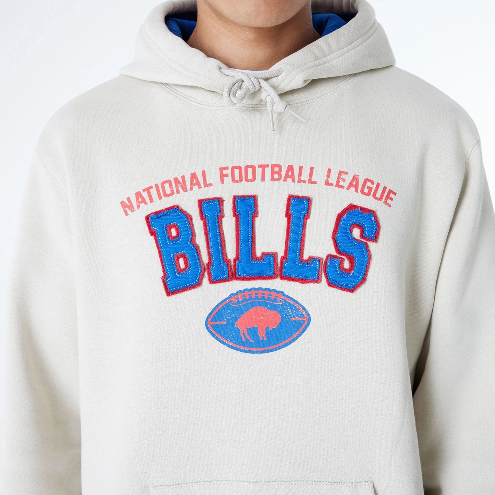 The Male model is wearing Buffalo Bills NFL 3rd Down Historic Light Beige Pullover Hoodie  6