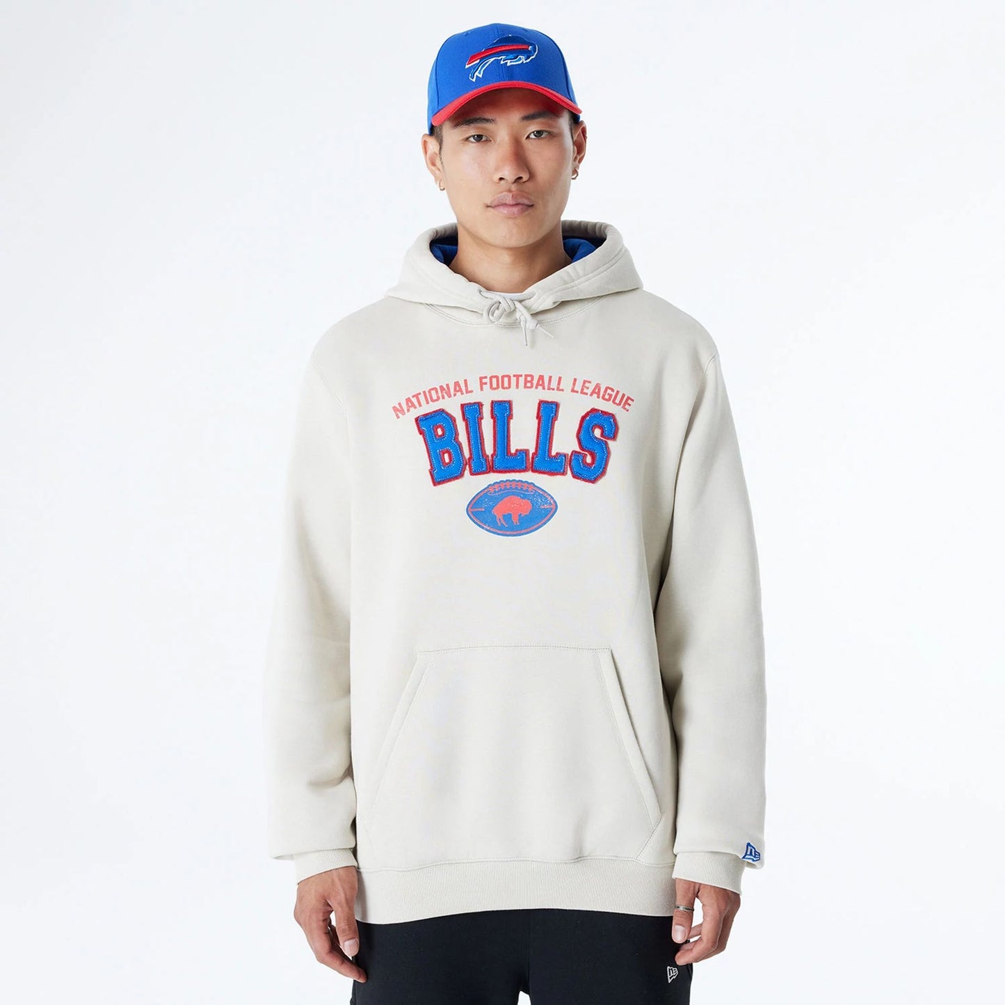 The Male model is wearing Buffalo Bills NFL 3rd Down Historic Light Beige Pullover Hoodie  1