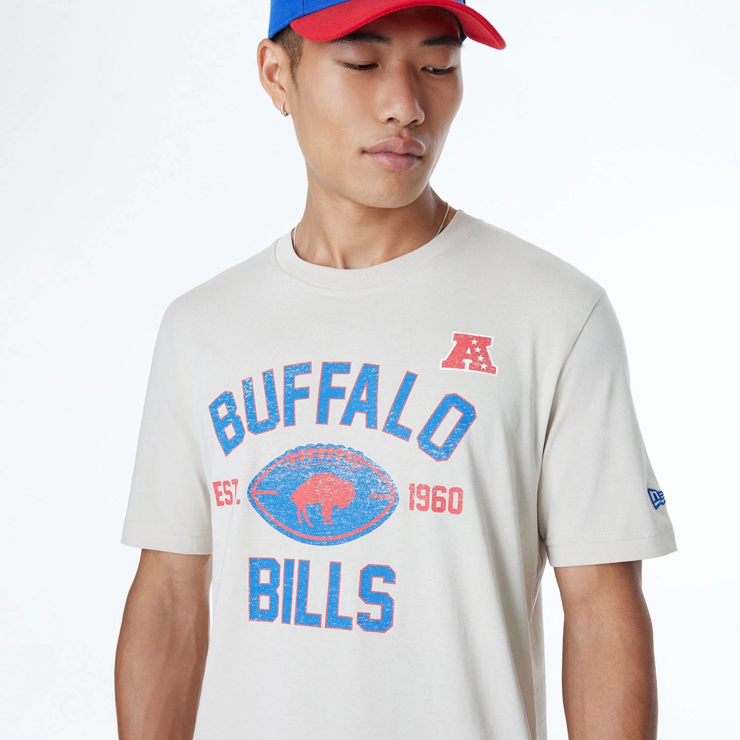 The Male model is wearing Buffalo Bills NFL 3rd Down Historic Light Beige T-Shirt  5