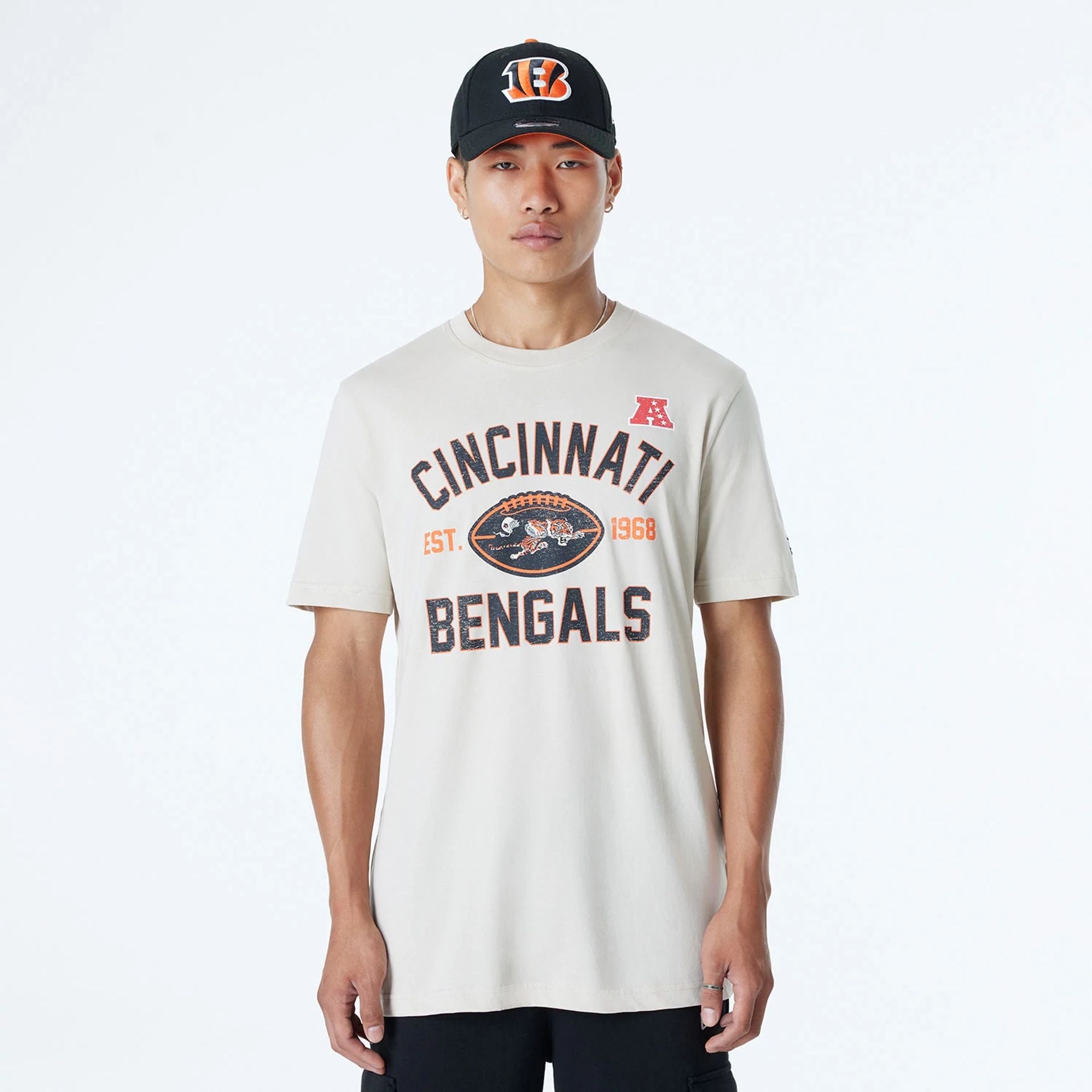 The Male model is wearing Cincinnati Bengals NFL 3rd Down Historic Light Beige T-Shirt  1