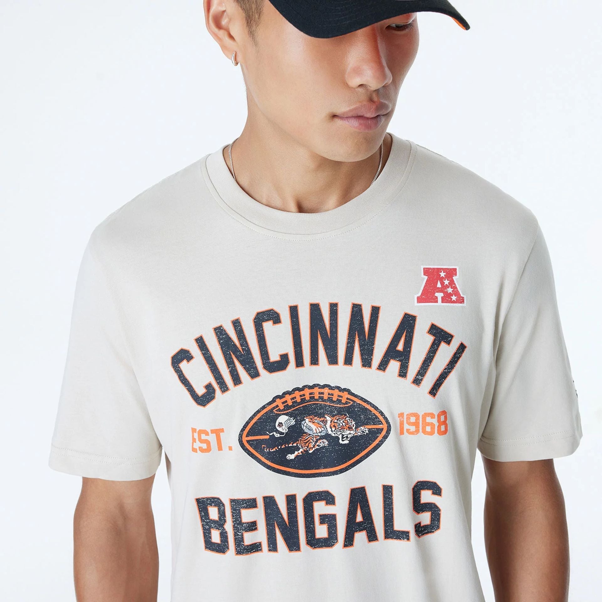 The Male model is wearing Cincinnati Bengals NFL 3rd Down Historic Light Beige T-Shirt  6