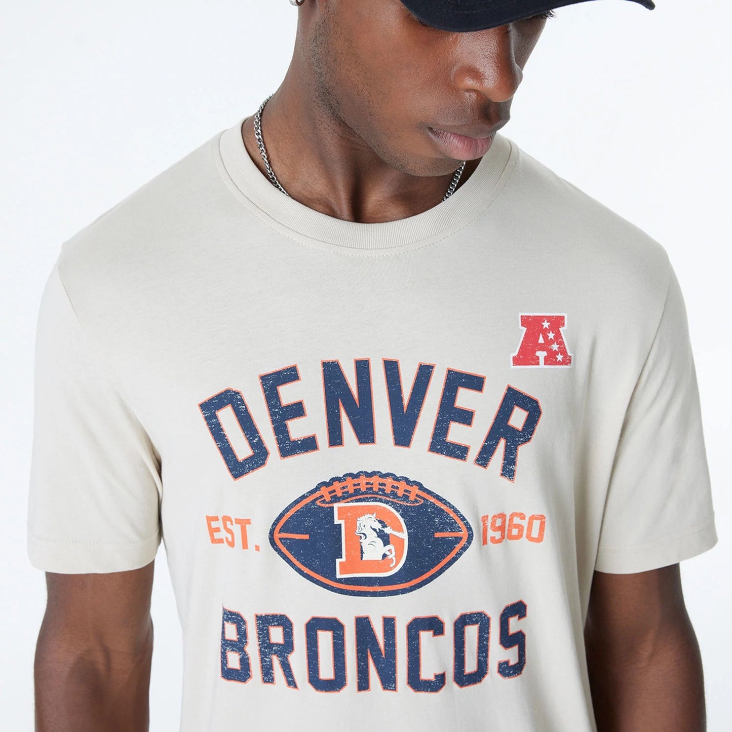 The Male model is wearing Denver Broncos NFL 3rd Down Historic Light Beige T-Shirt  6