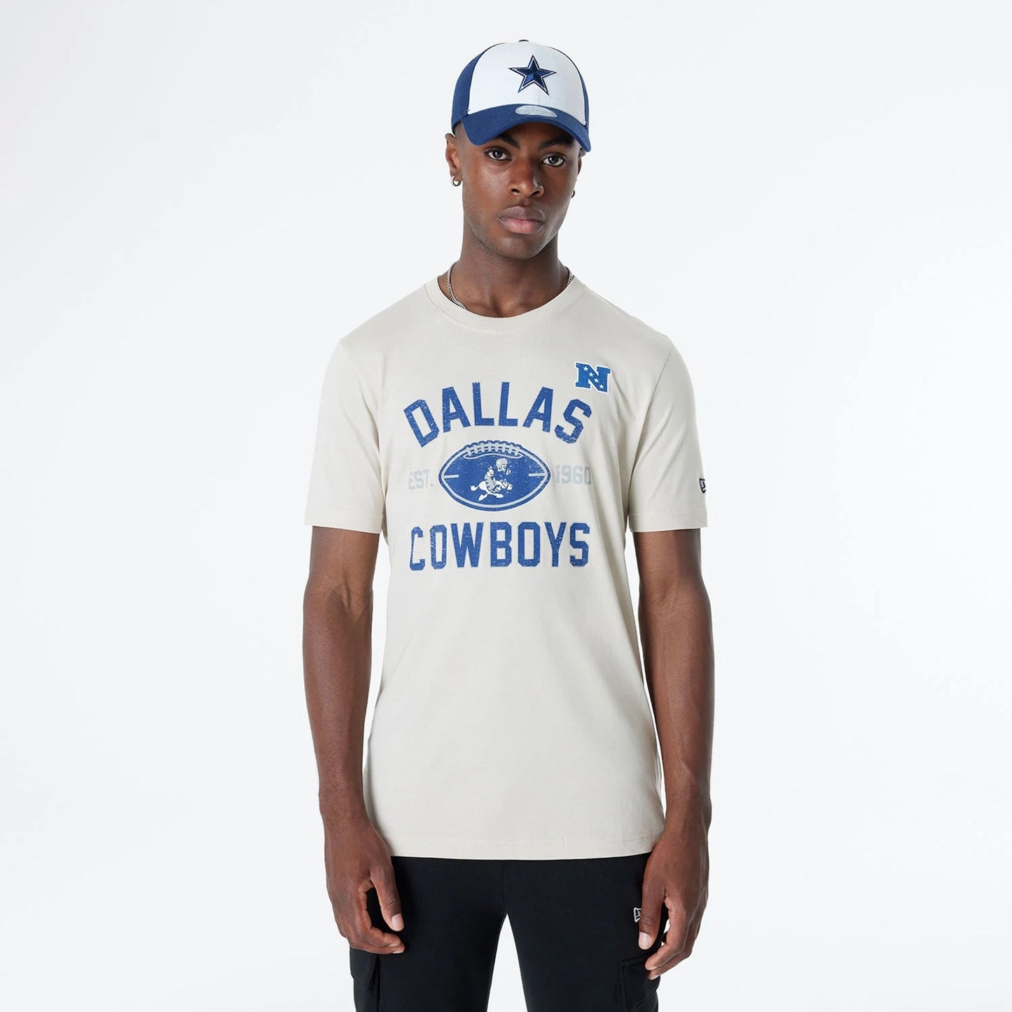 The Male model is wearing Dallas Cowboys NFL 3rd Down Historic Light Beige T-Shirt 6