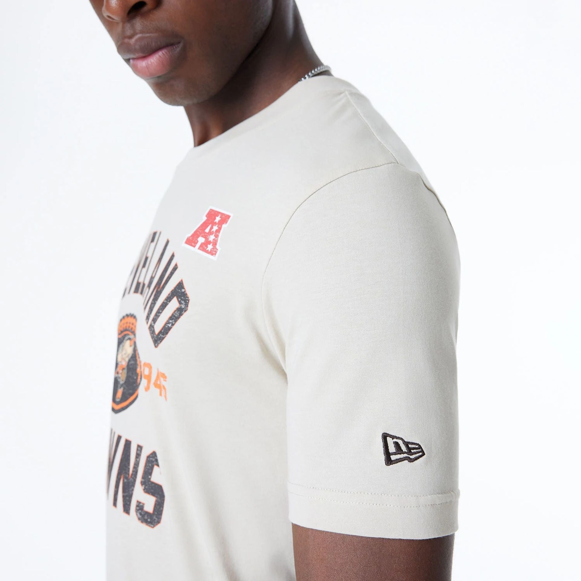 The Male model is wearing Cleveland Browns NFL 3rd Down Historic Light Beige T-Shirt  5