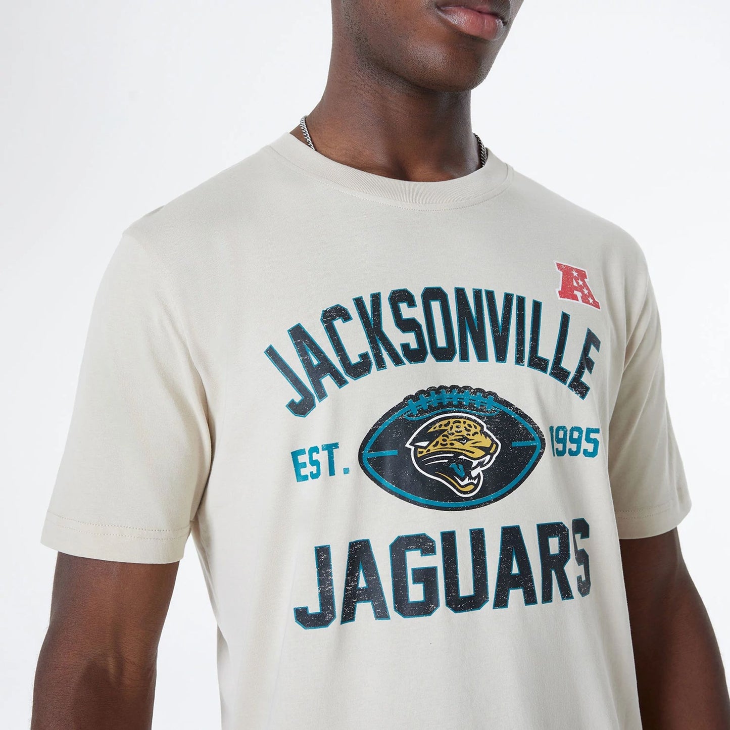 The Male model is wearing Jacksonville Jaguars NFL 3rd Down Historic Light Beige T-Shirt 5