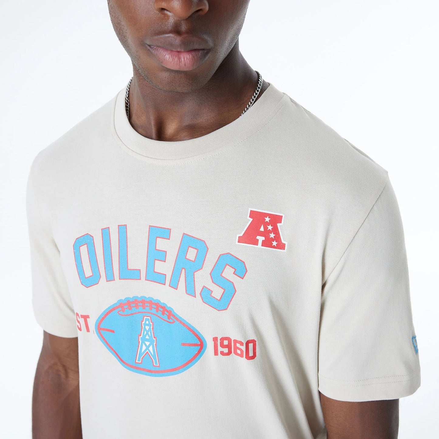 The Male model is wearing NFL Oilers NFL 3rd Down Historic Light Beige T-Shirt  5