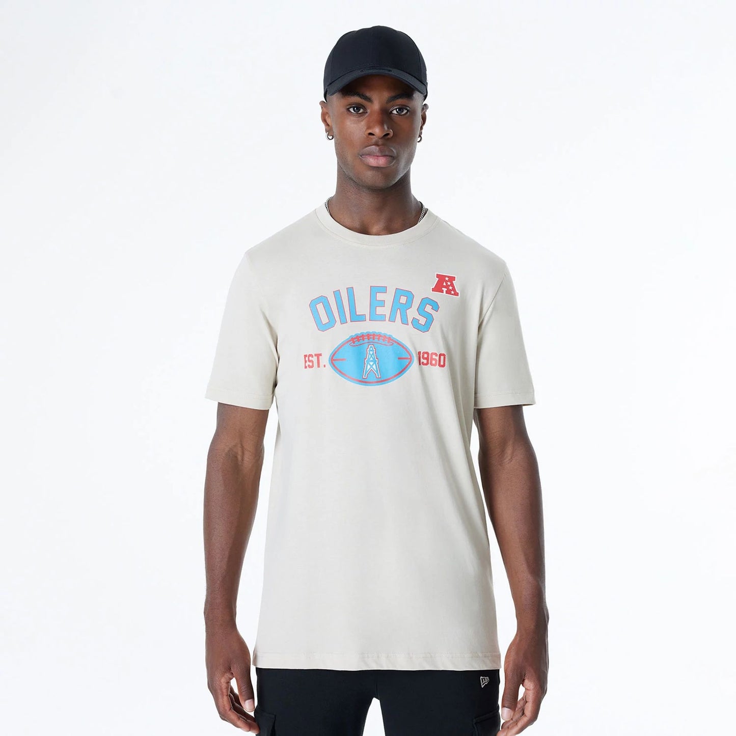 The Male model is wearing NFL Oilers NFL 3rd Down Historic Light Beige T-Shirt  1