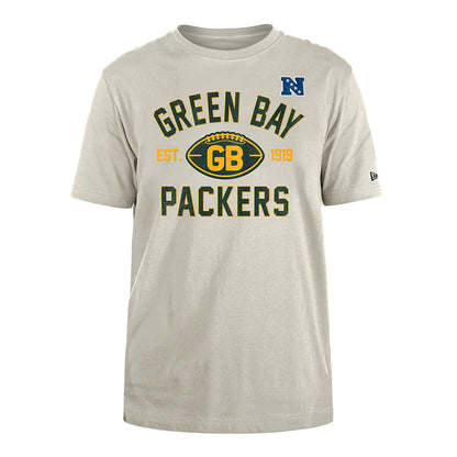 The Male model is wearing Green Bay Packers NFL 3rd Down Historic Light Beige T-Shirt  1