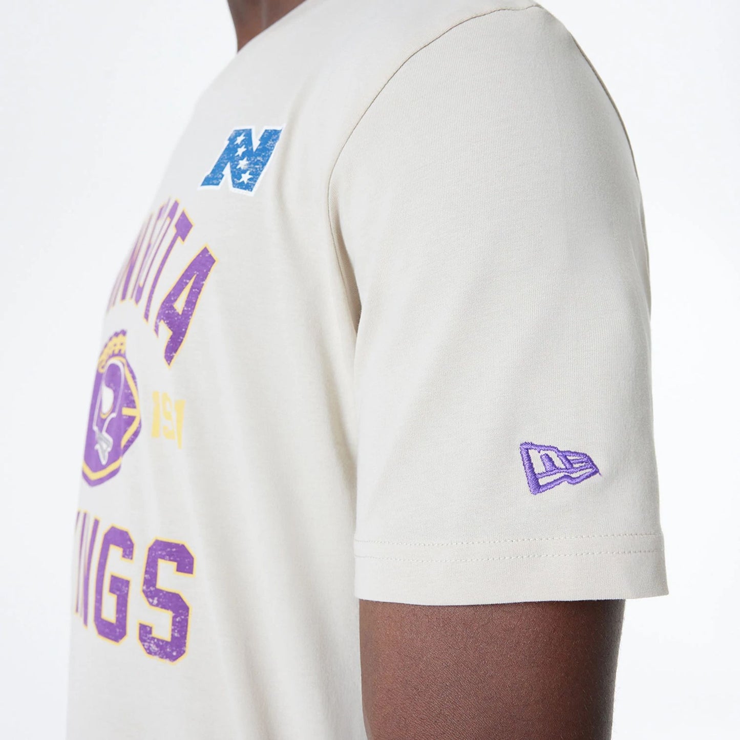 The Male model is wearing Minnesota Vikings NFL 3rd Down Historic Light Beige T-Shirt  4