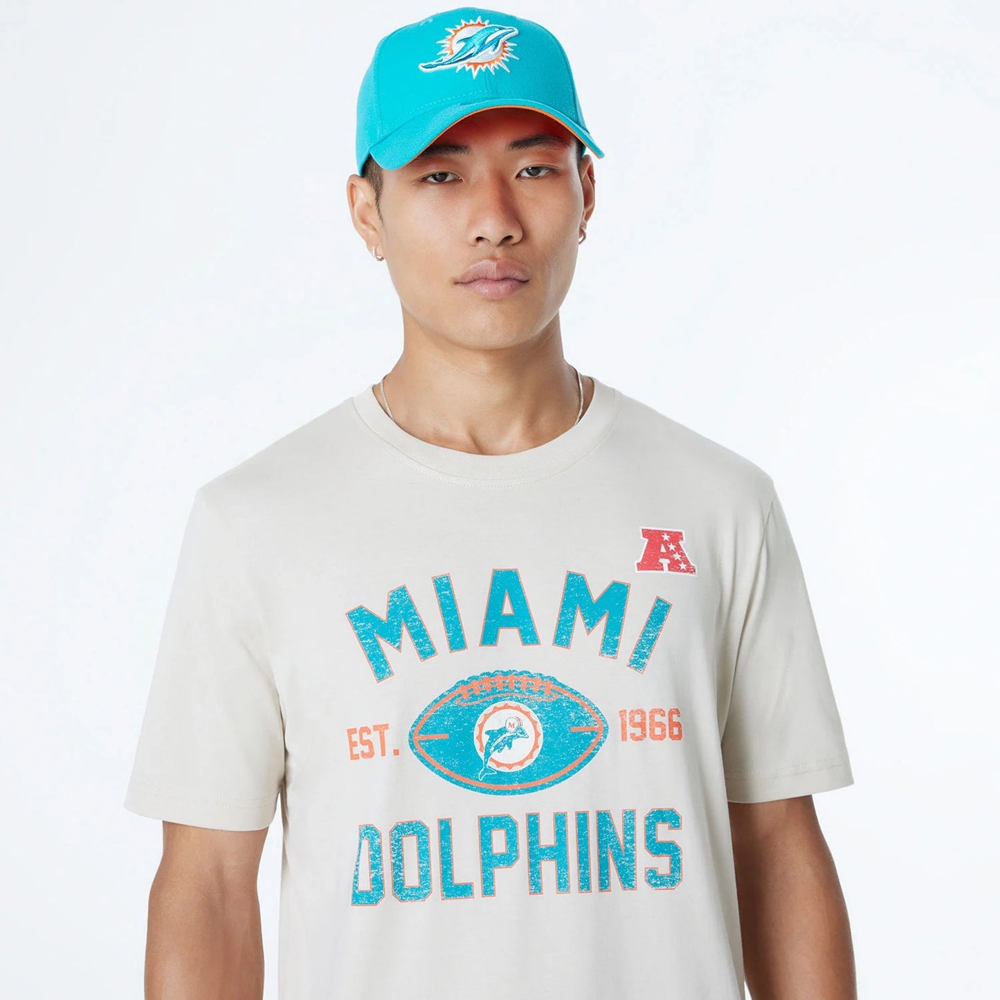 The Male model is wearing Miami Dolphins NFL 3rd Down Historic Light Beige T-Shirt  5