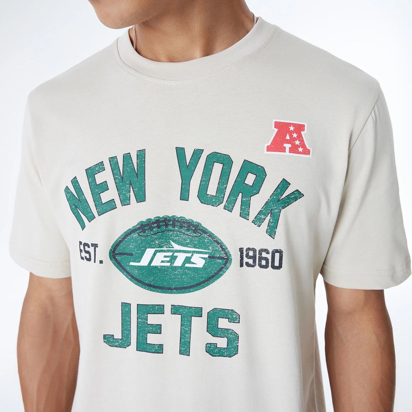 The Male model is wearing New York Jets NFL 3rd Down Historic Light Beige T-Shirt 2