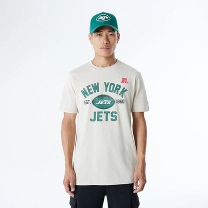 The Male model is wearing New York Jets NFL 3rd Down Historic Light Beige T-Shirt 1