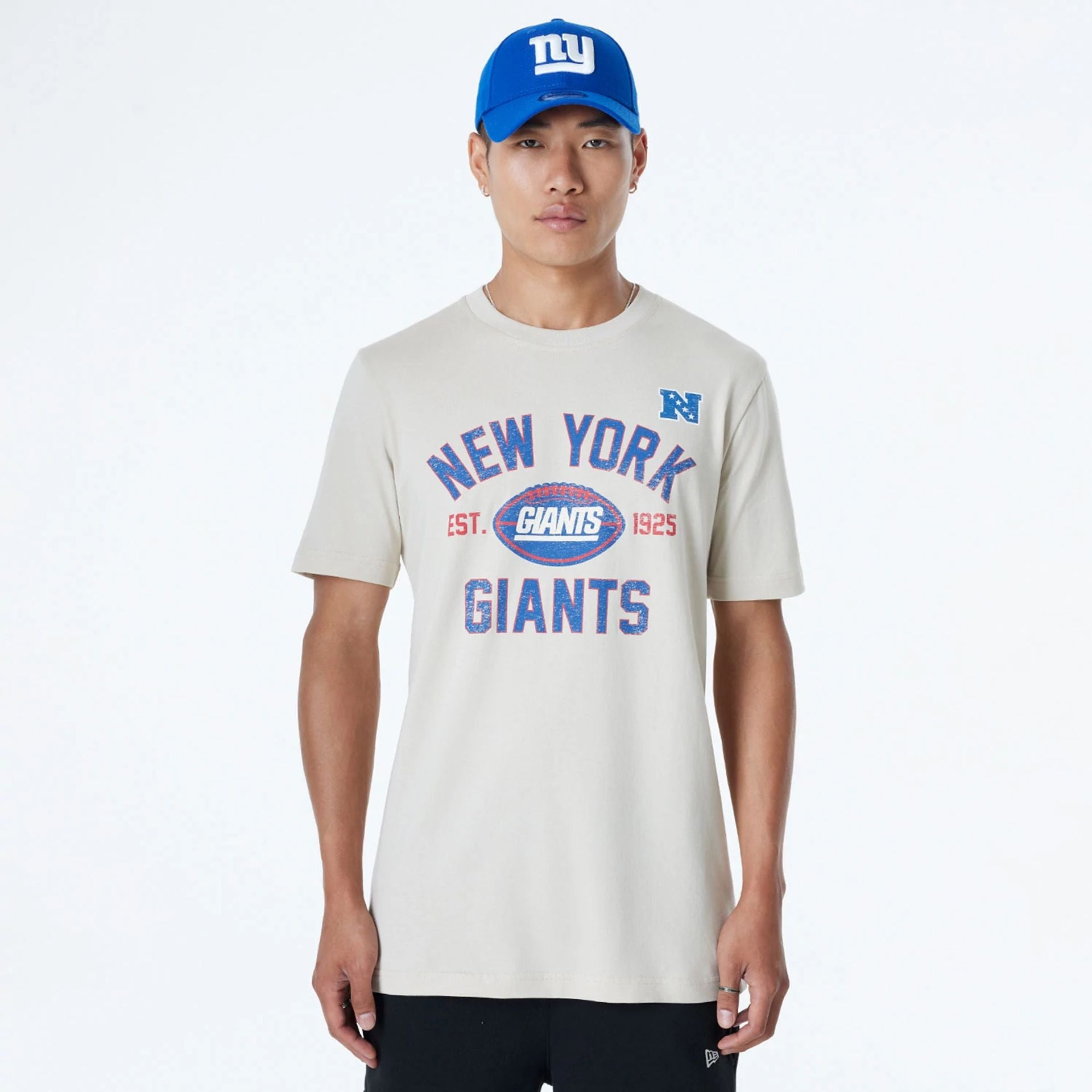 The Male model is wearing New York Giants NFL 3rd Down Historic Light Beige T-Shirt  1