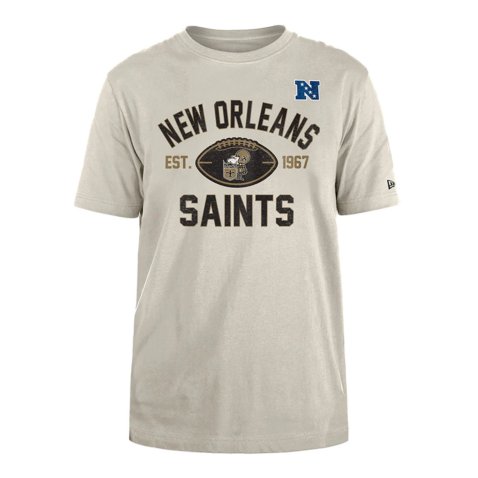 The Male model is wearing New Orleans Saints NFL 3rd Down Historic Light Beige T-Shirt  1