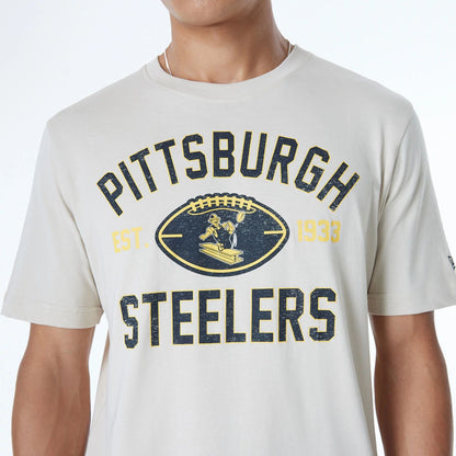 The Male model is wearing Pittsburgh Steelers NFL 3rd Down Historic Light Beige T-Shirt  3